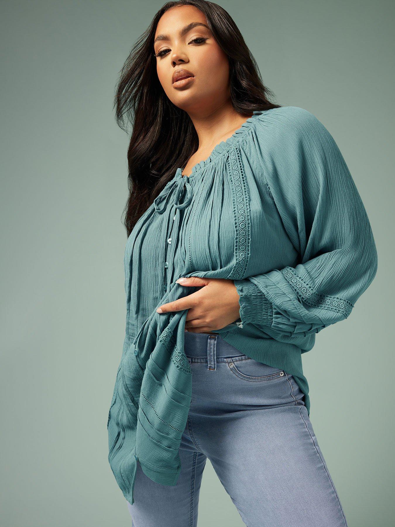 Image 1 of 3 of Yours Curve Boho Pintuck Blouse - Blue
