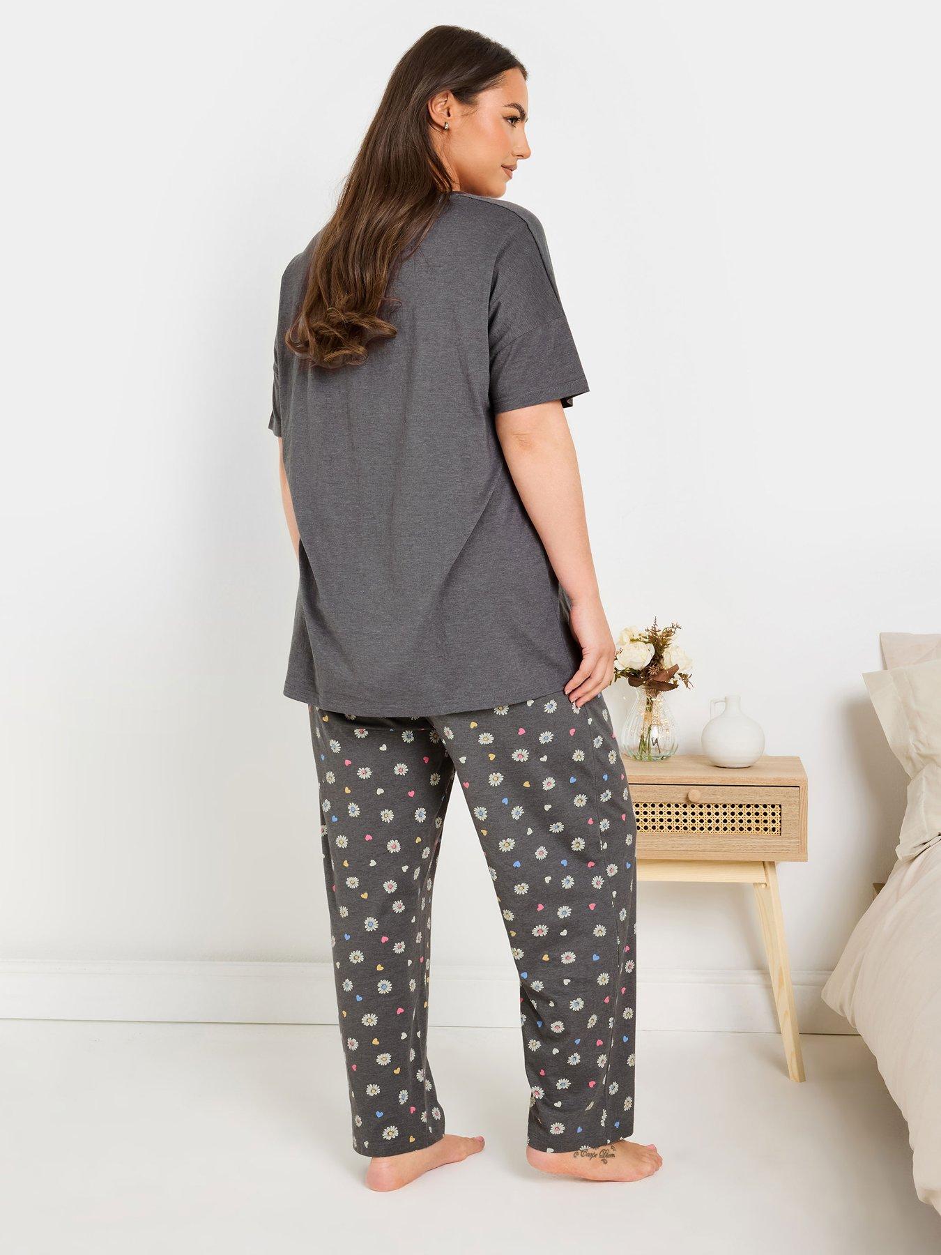 Image 2 of 4 of Yours Curve Dreams Bloom Wide Leg Pj Set - Grey