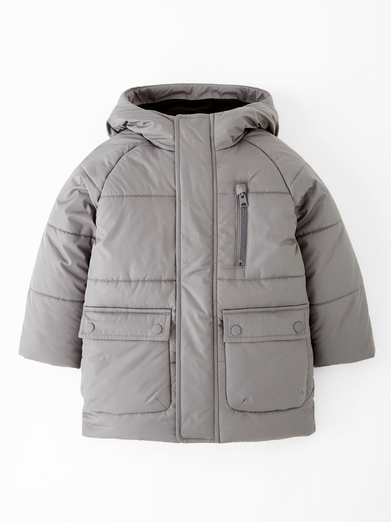 Mini V by Very Boys Hooded Padded Coat - Grey
