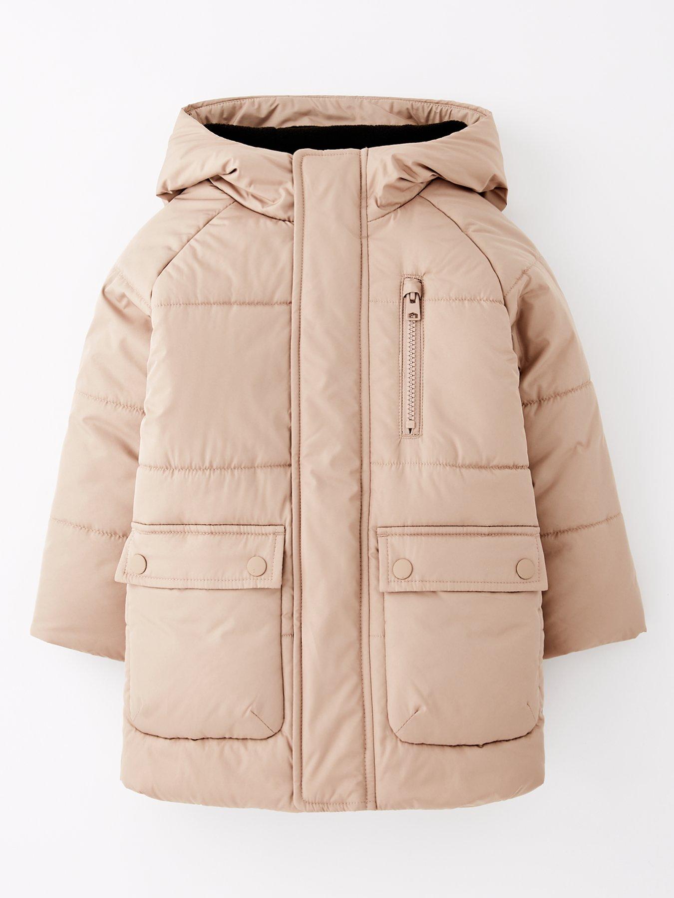 Image 1 of 4 of Mini V by Very Boys Hooded Padded Coat - Stone Grey