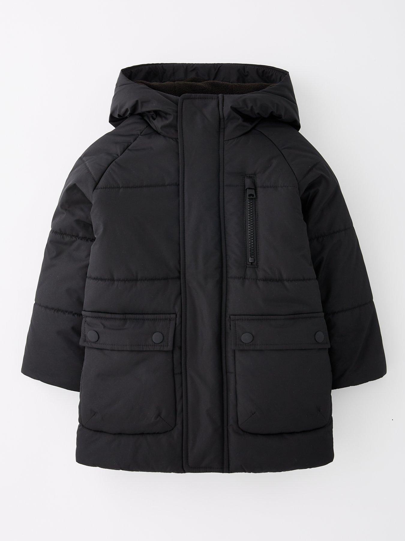 Mini V by Very Boys Hooded Padded Coat - Black