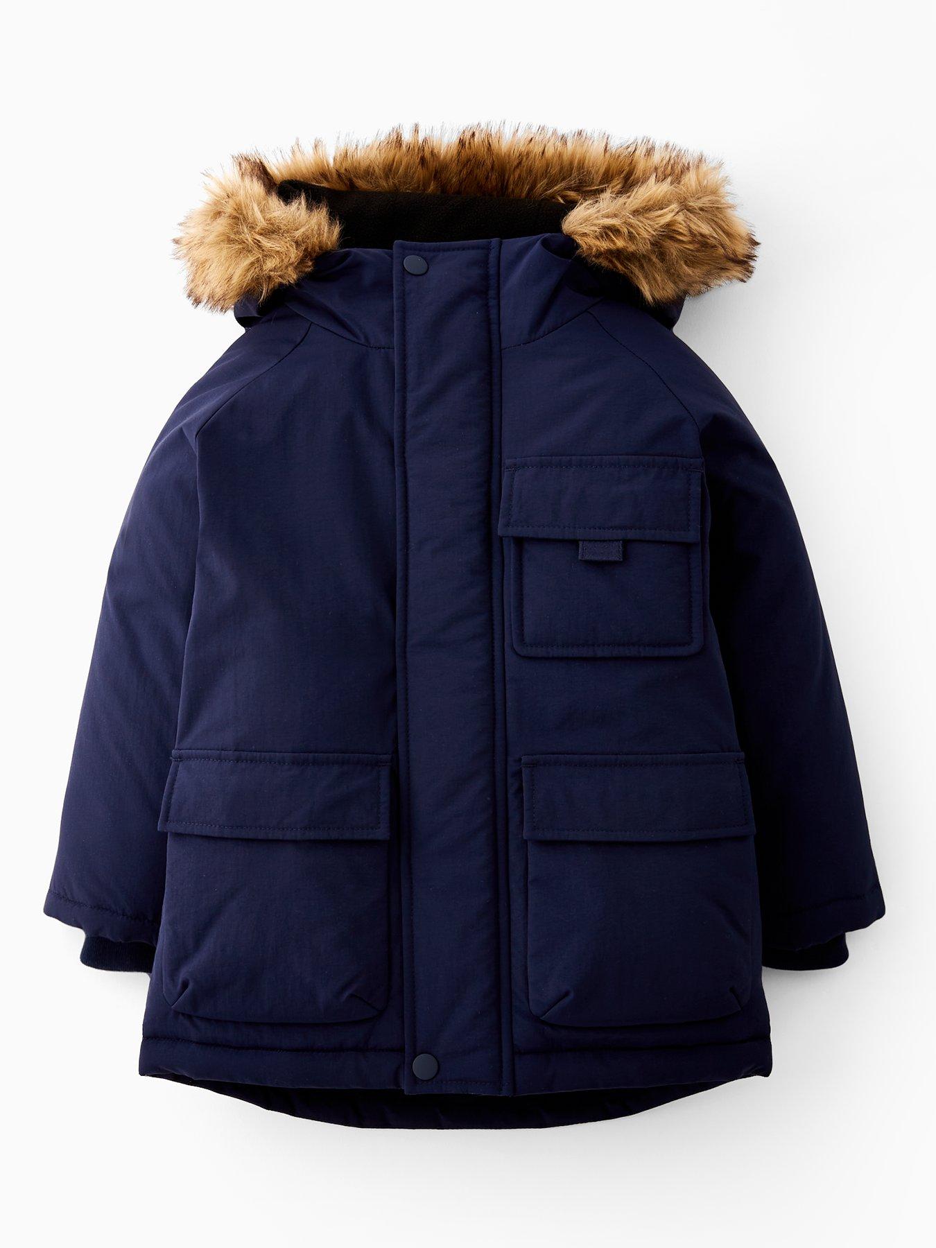 Mini V by Very Boys Fur Parker Coat - Navy