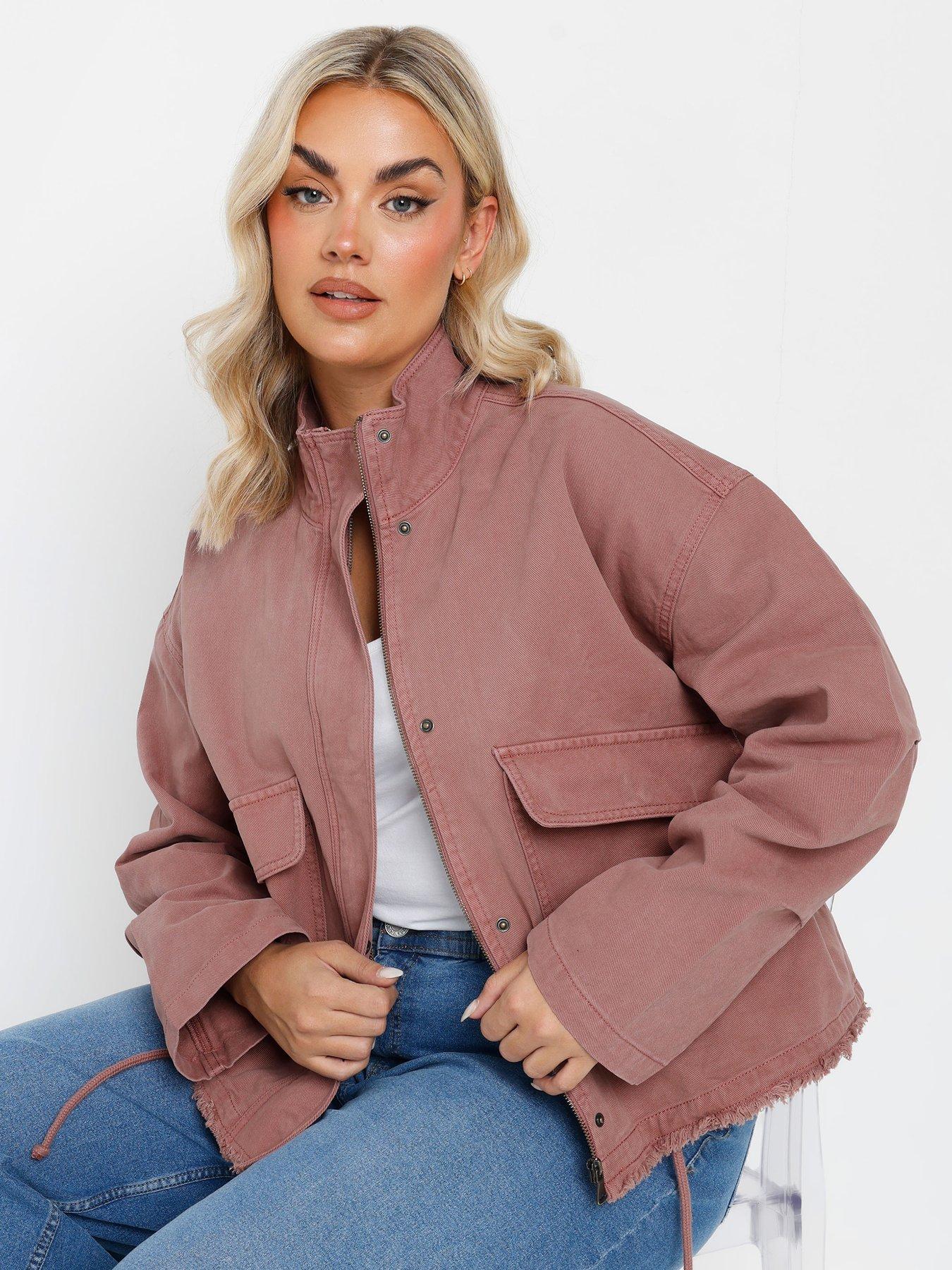 Image 1 of 4 of Yours Curve Twill Drop Shoulder Jacket - Pink