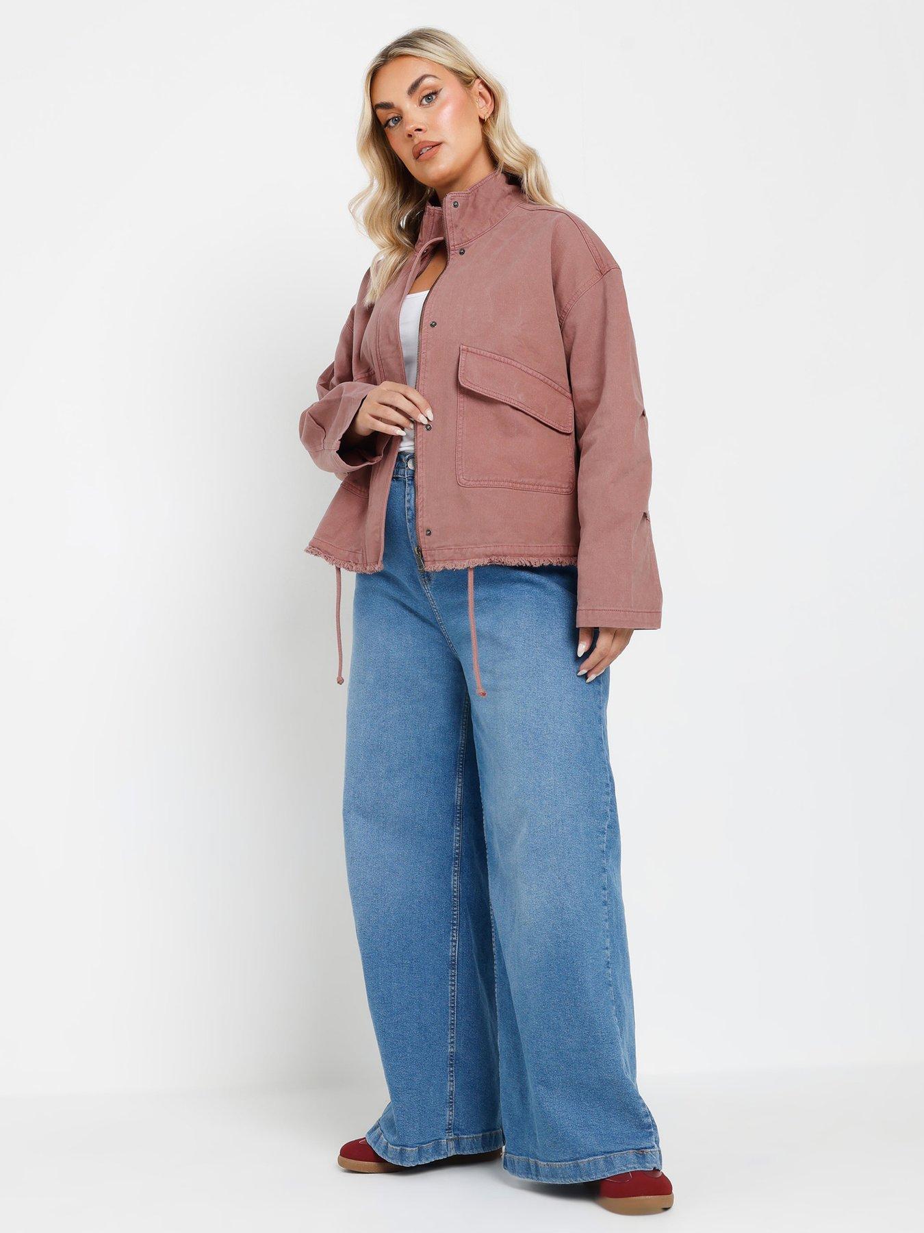 Image 3 of 4 of Yours Curve Twill Drop Shoulder Jacket - Pink