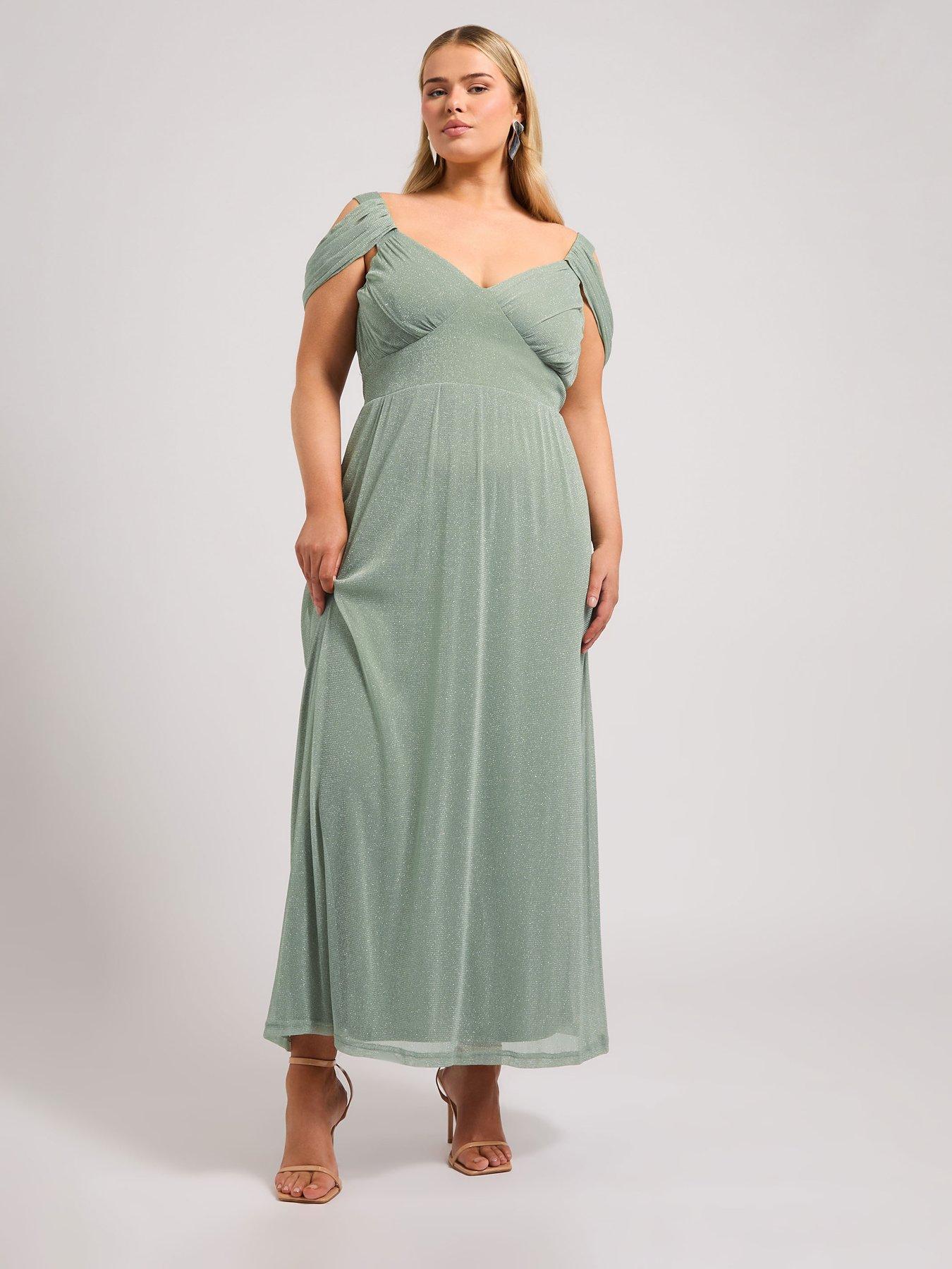 yours-curve-metallic-mesh-cold-shoulder-dress-green