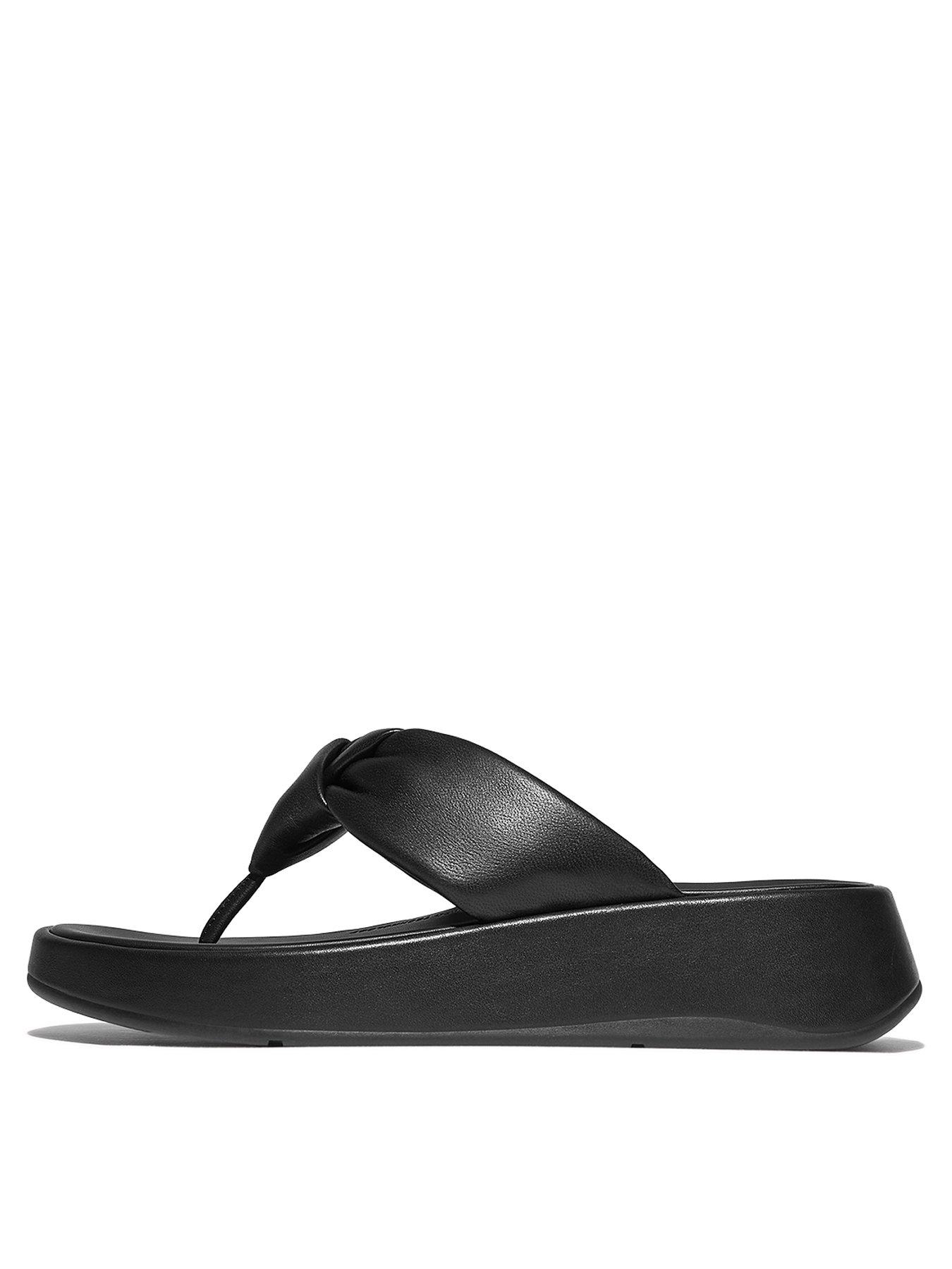 FitFlop F-mode Knot Soft-leather Flatform Toe-post Sandals - All Black