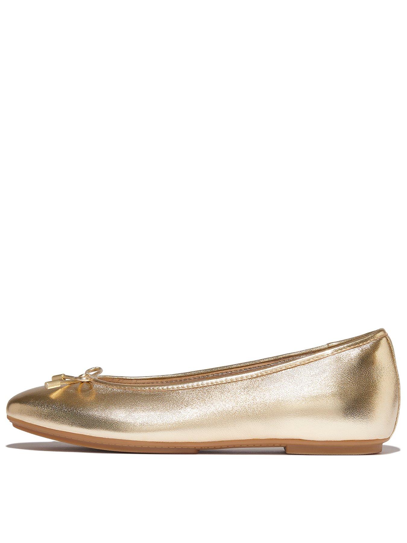 Image of FitFlop Delicato Bow Soft Metallic-leather Ballet Flats - Platino
