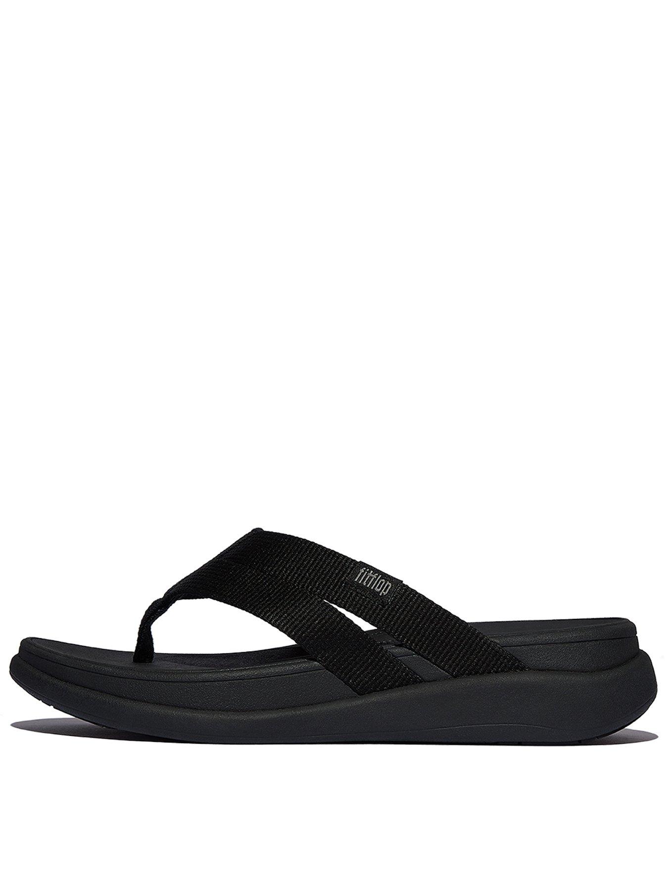 Image of FitFlop F-Mode Go Webbing Flatform Strappy Flip-Flops - Black