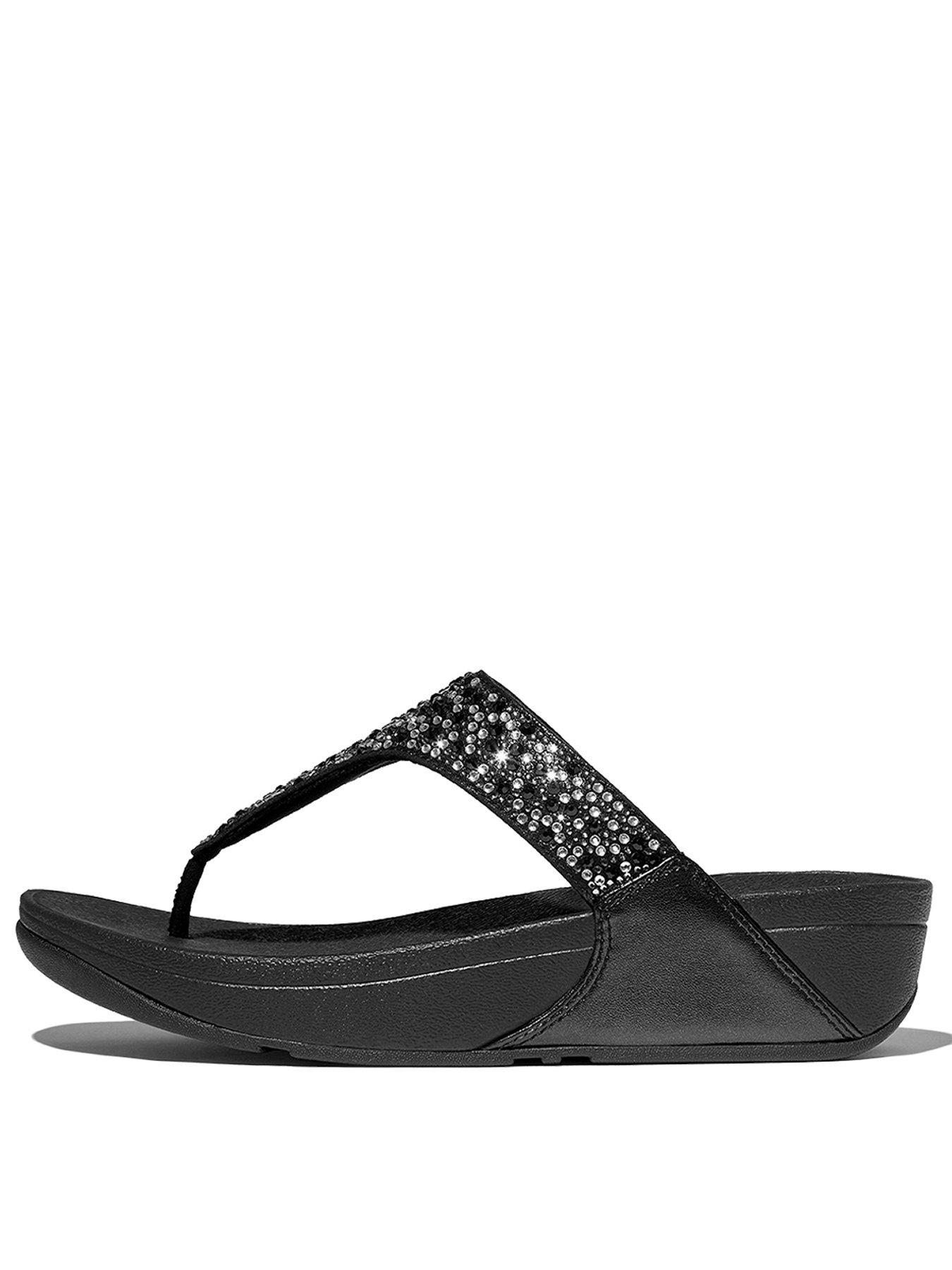 Image of FitFlop Lulu Crystal-mix Toe-post Sandals - All Black