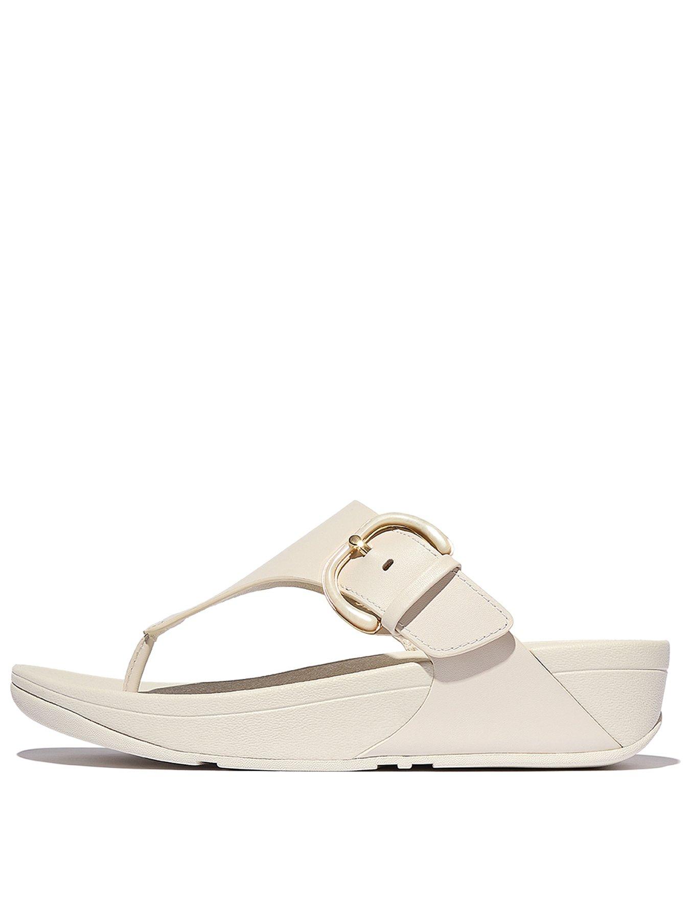 Image of FitFlop Lulu Resin-buckle Leather Toe-post Sandals - Paris Beige