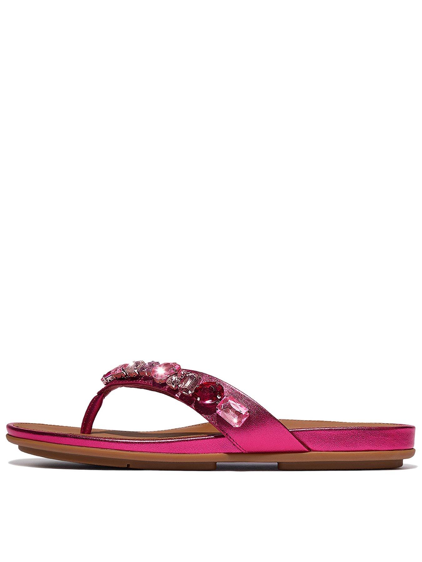 undefined Gracie Jewel-deluxe Metallic-leather Flip-flops - Metallic Wild Raspberry