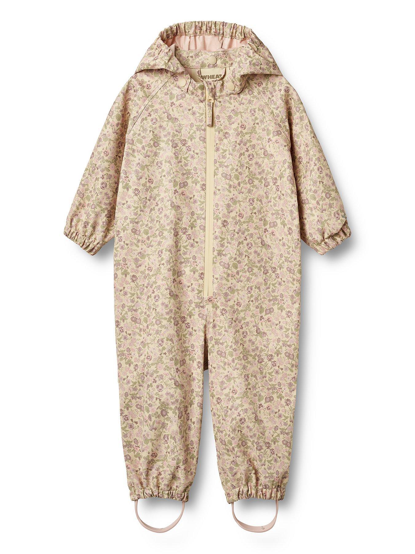 Image of Wheat Baby Girls Sibling Printed Puddlesuit - Cream
