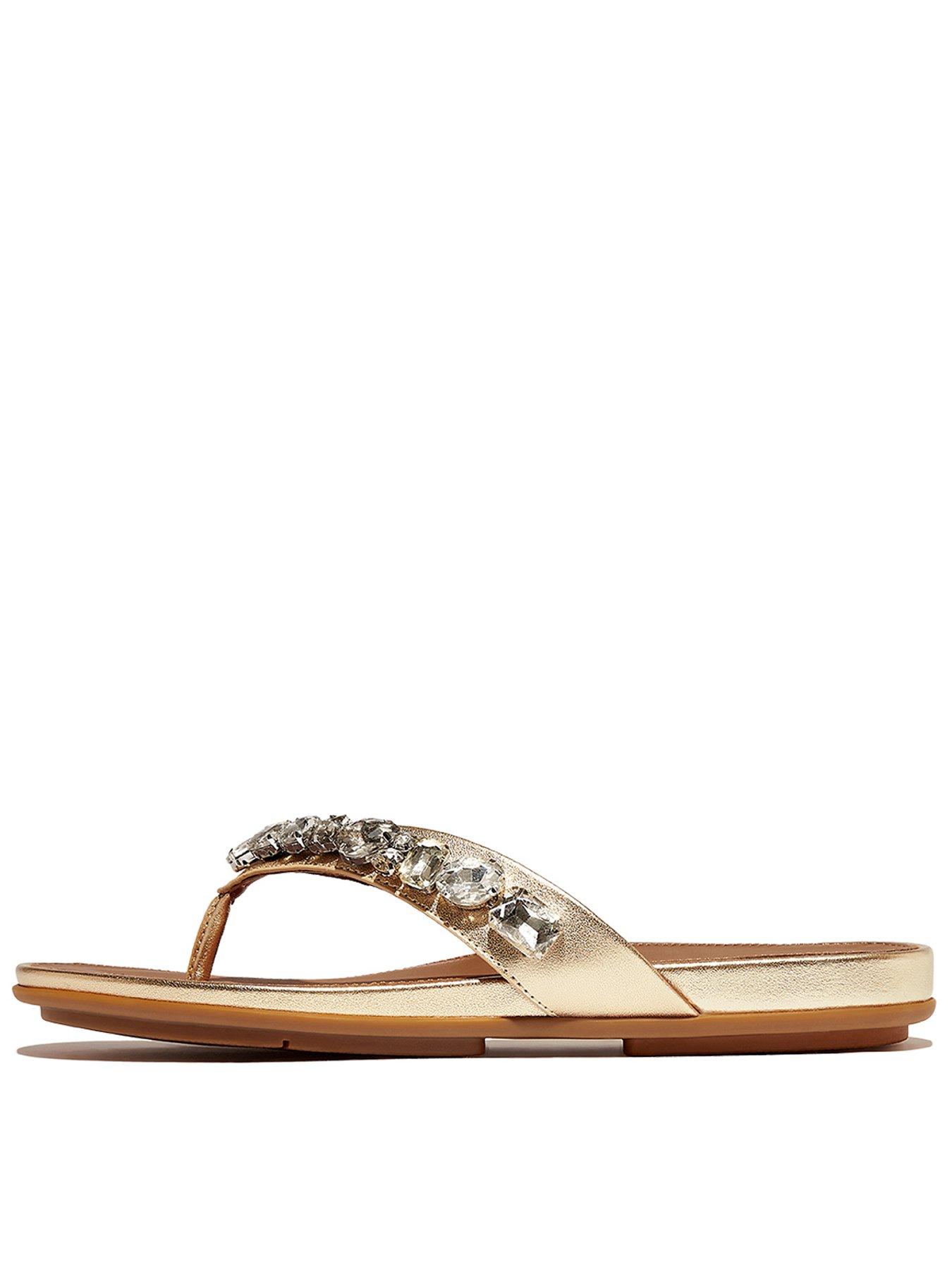 Image of FitFlop Gracie Jewel-deluxe Metallic-leather Flip-flops - Platino