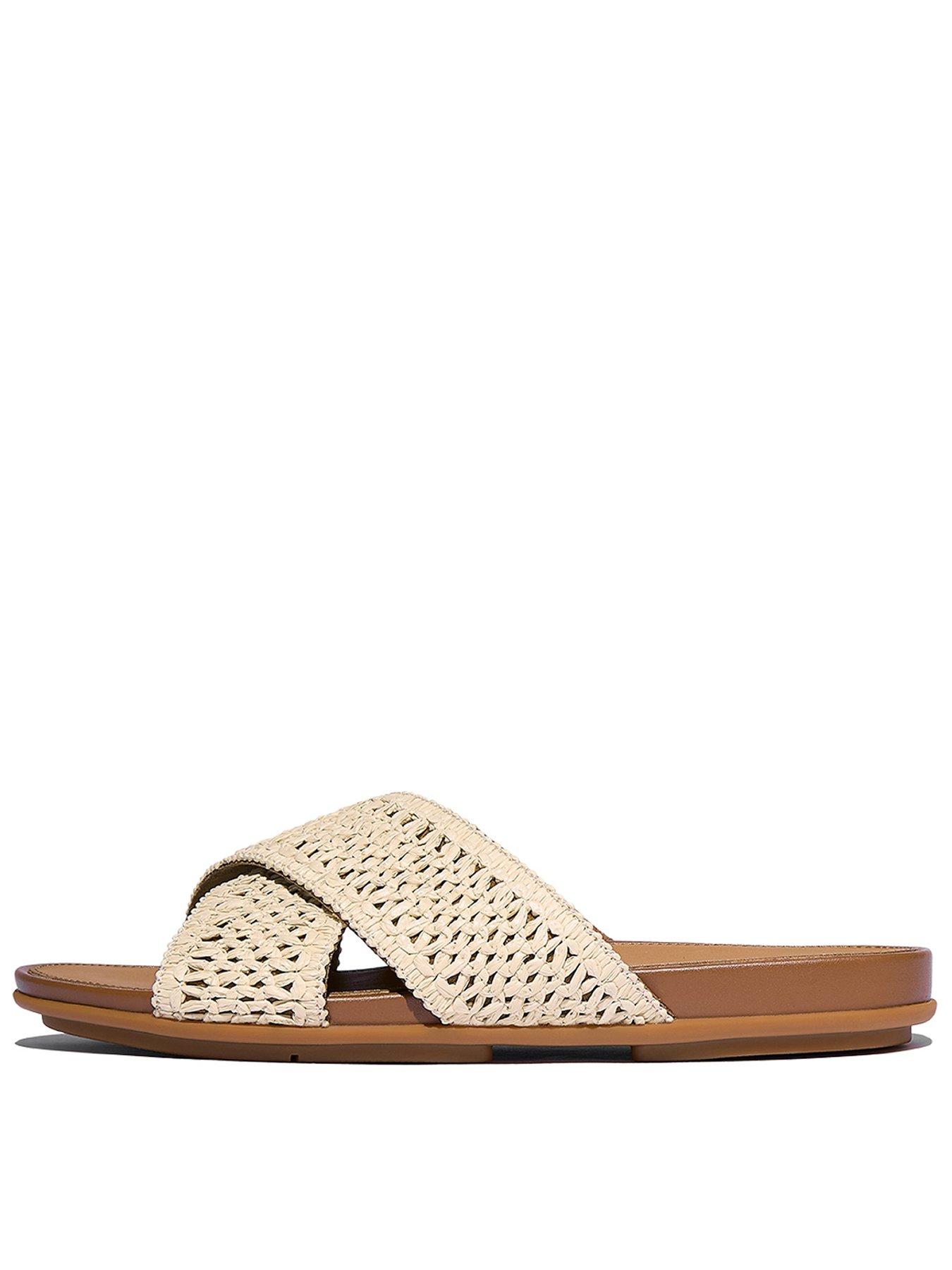 Image of FitFlop Gracie Woven Cross Slides - Deep Tan/ivory