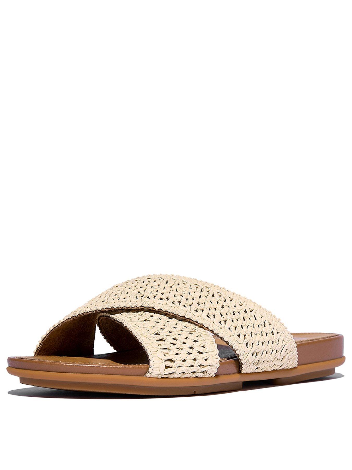 Image 2 of 4 of FitFlop Gracie Woven Cross Slides - Deep Tan/ivory