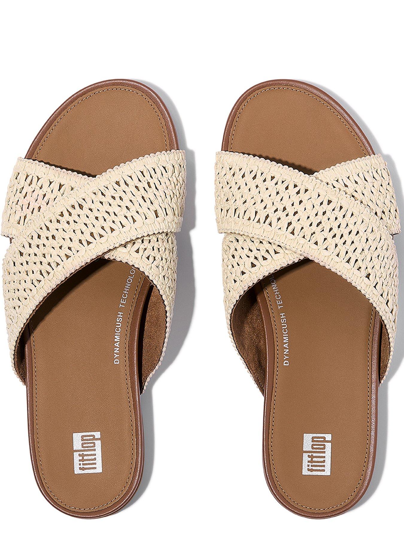 Image 4 of 4 of FitFlop Gracie Woven Cross Slides - Deep Tan/ivory