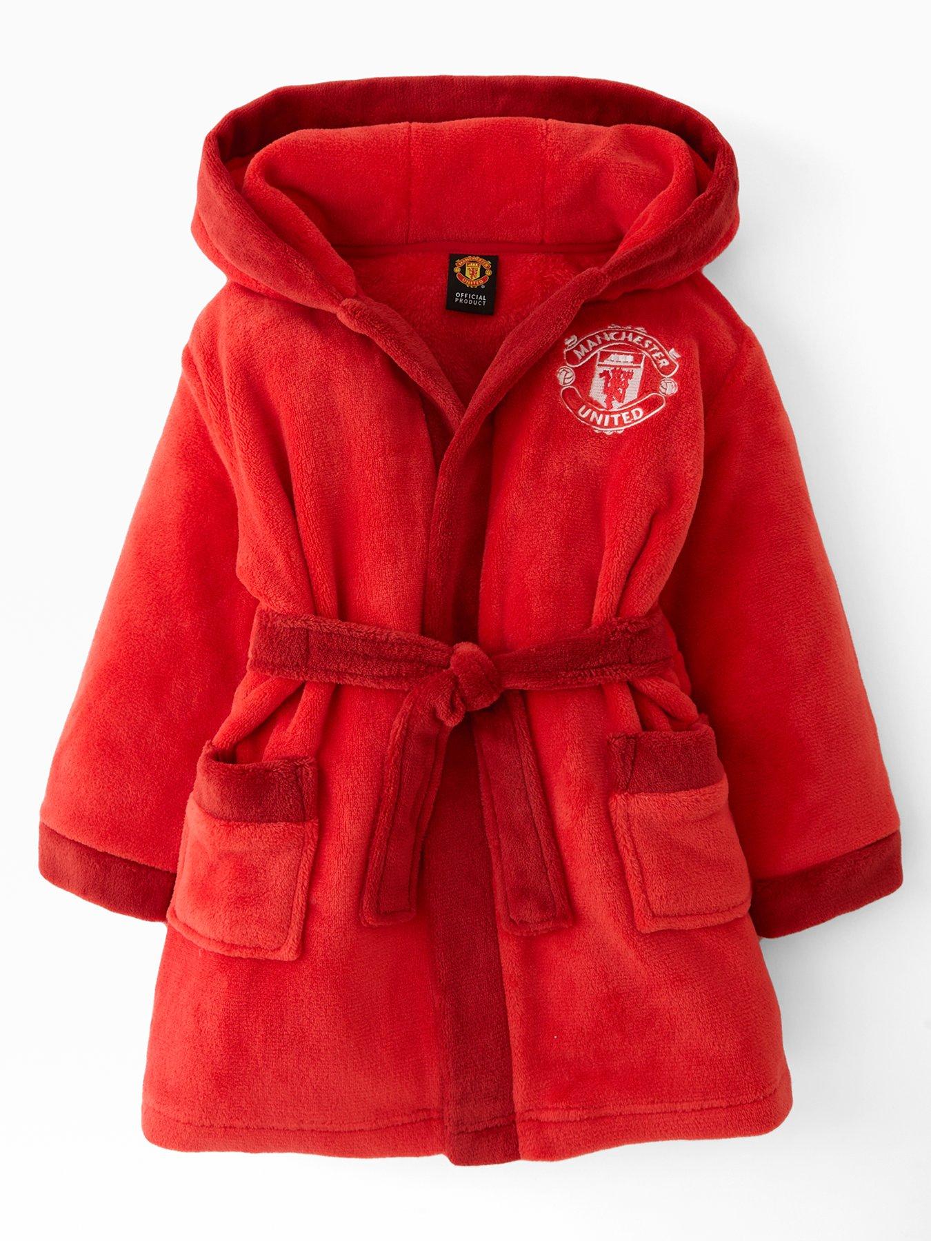 Manchester United Manchester United FC Football Fleece Hooded Dressing Gown - Black