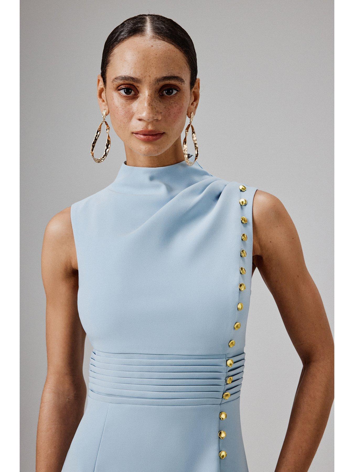 Image 3 of 4 of Lavish Alice High Neck Micro Shell Midi Dress - Blue