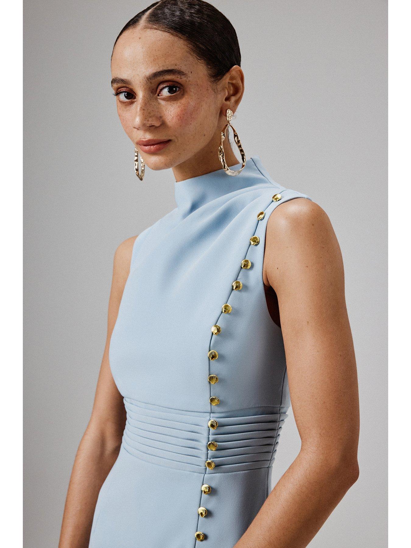 Image 4 of 4 of Lavish Alice High Neck Micro Shell Midi Dress - Blue