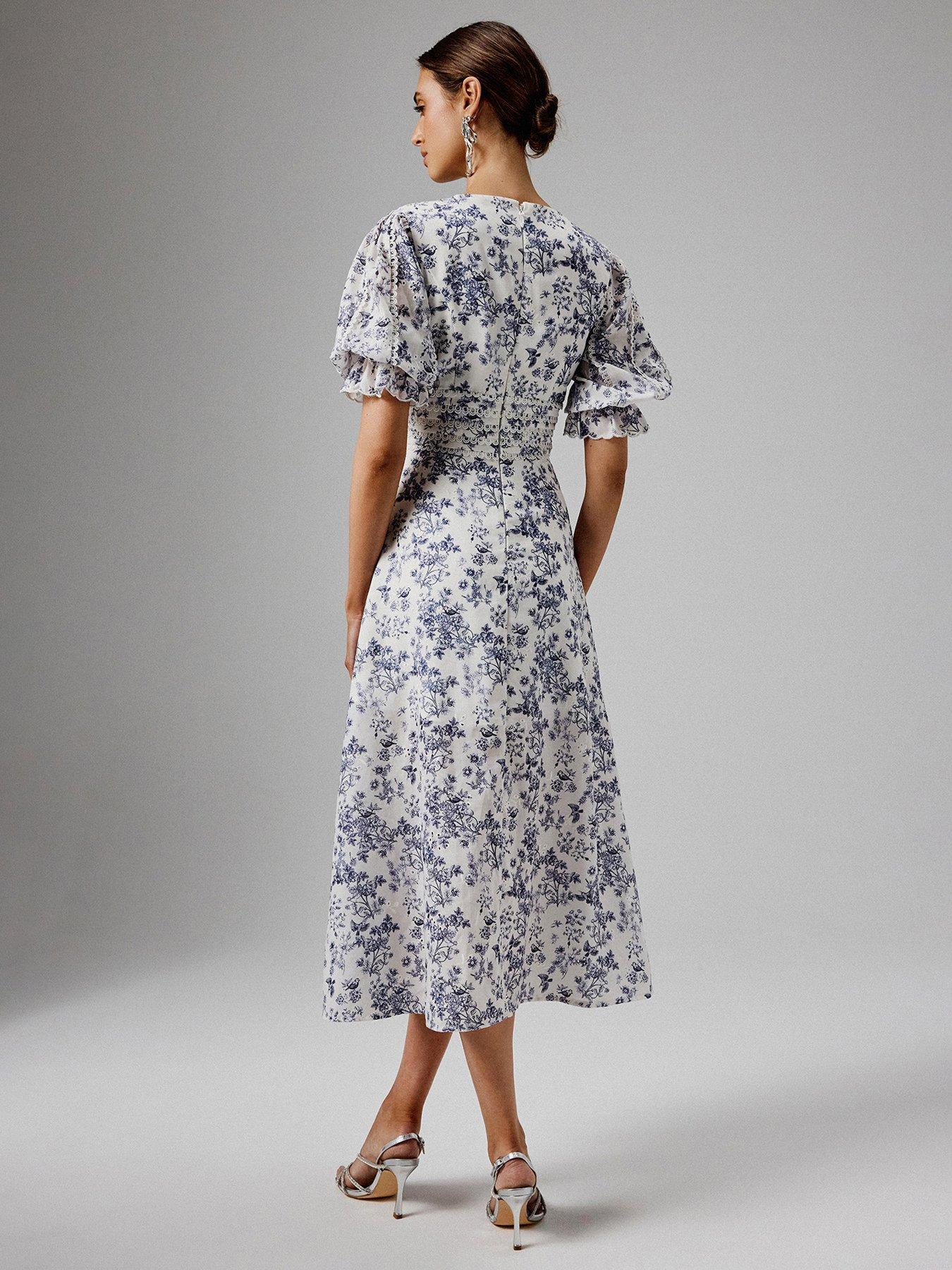 Image 2 of 4 of Lavish Alice Micro Button And Loop Detail Long Midi Dress - Blue