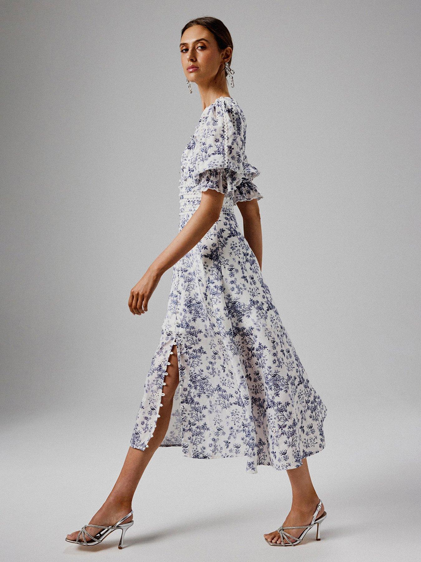 Image 3 of 4 of Lavish Alice Micro Button And Loop Detail Long Midi Dress - Blue
