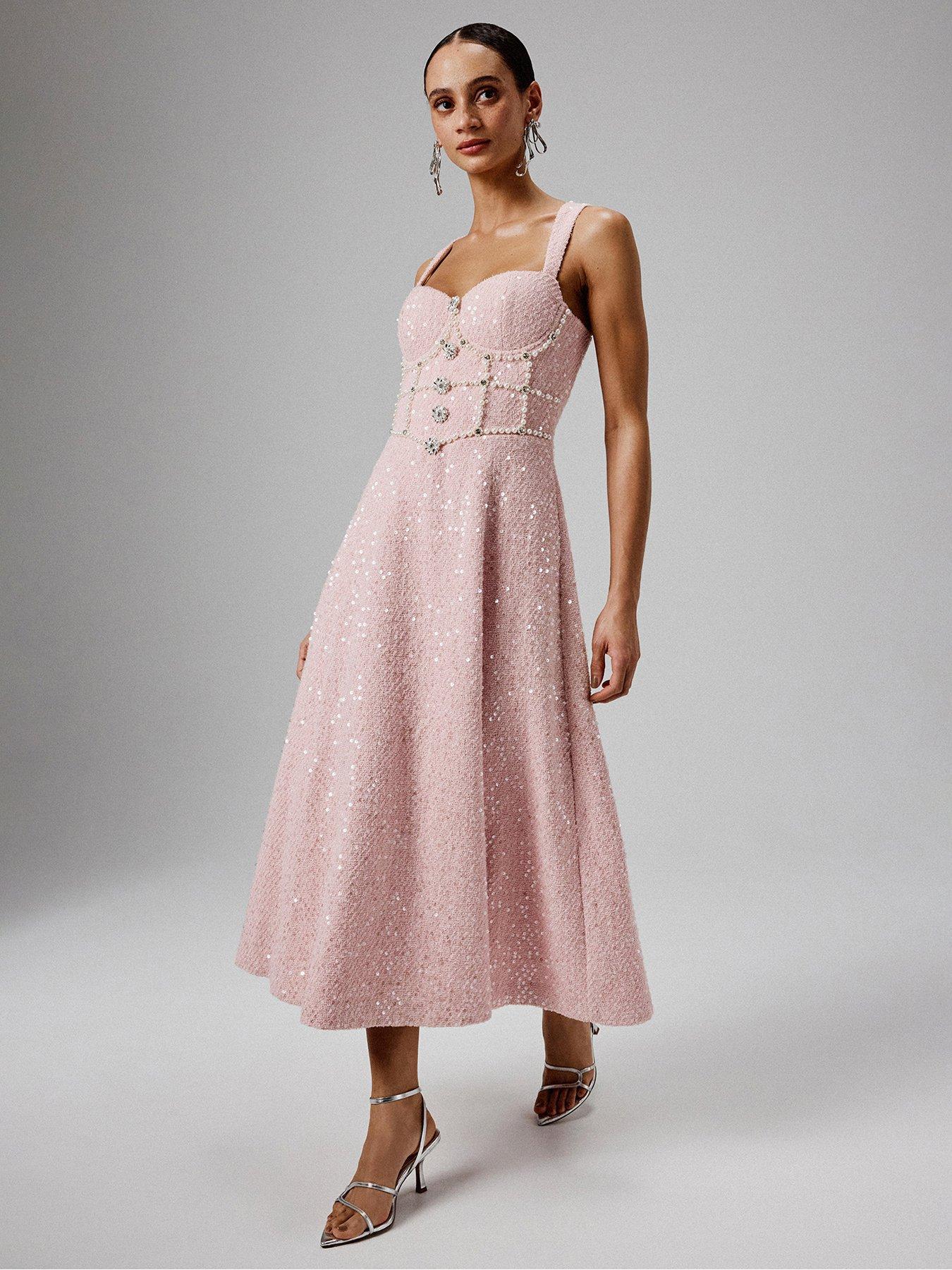 lavish alice sequin midi dress Lavish Alice sequin boucle cowl long midi dress in pink