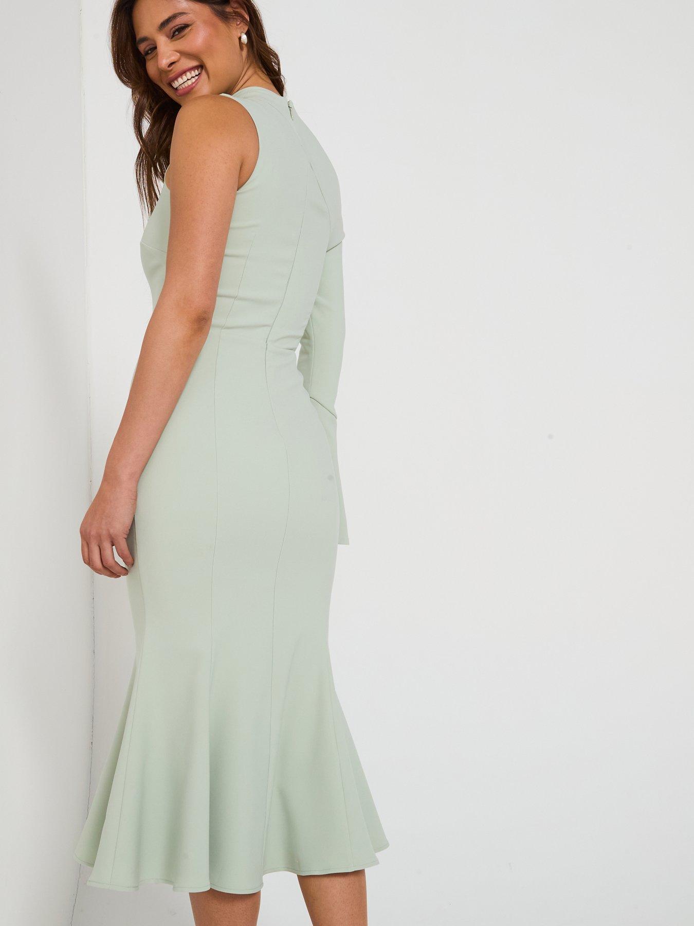 Lavish Alice Asymmetric Sleeve Micro Button Long Midi Dress - Green | Very  Ireland