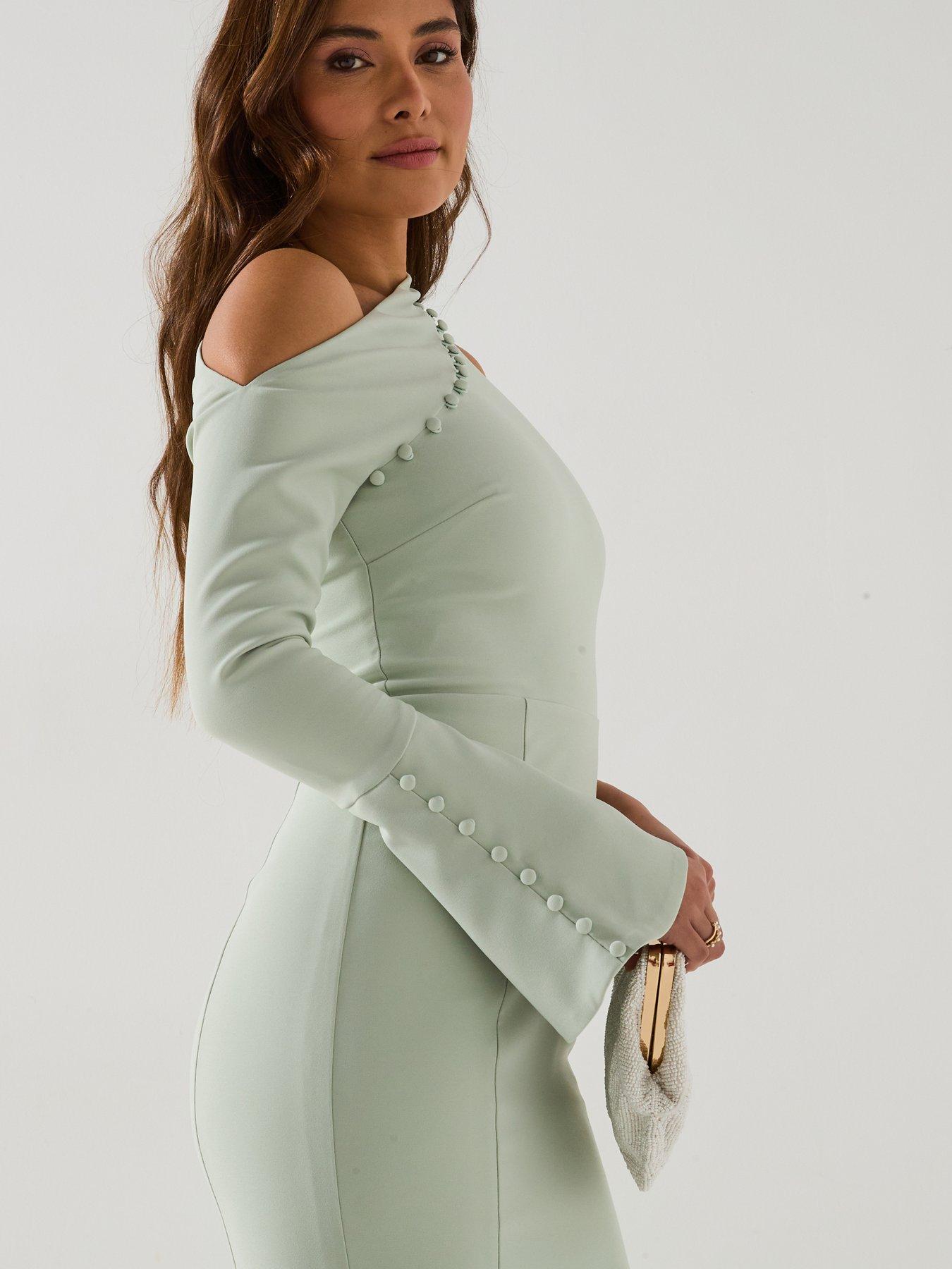 lavish alice asymmetric dress SOPHIA Asymmetric Bow Mini Dress with Tulip Skirt in Emerald Green