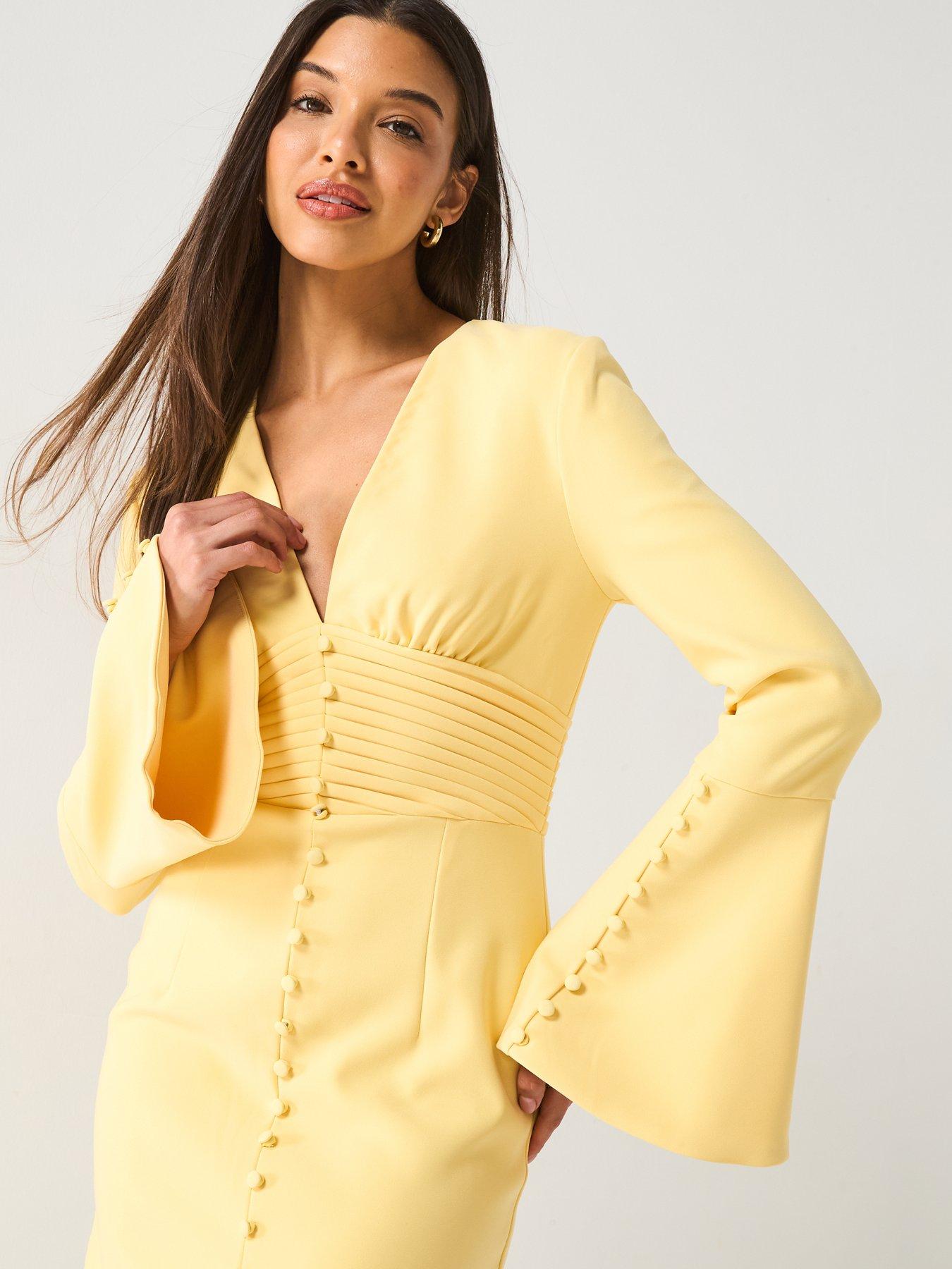 Lavish Alice Flared Micro Shell Button Long Midi Dress - Yellow | Very  Ireland