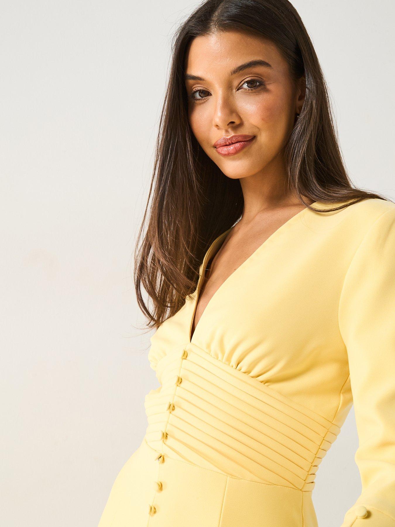 Lavish Alice Flared Micro Shell Button Long Midi Dress - Yellow | Very  Ireland