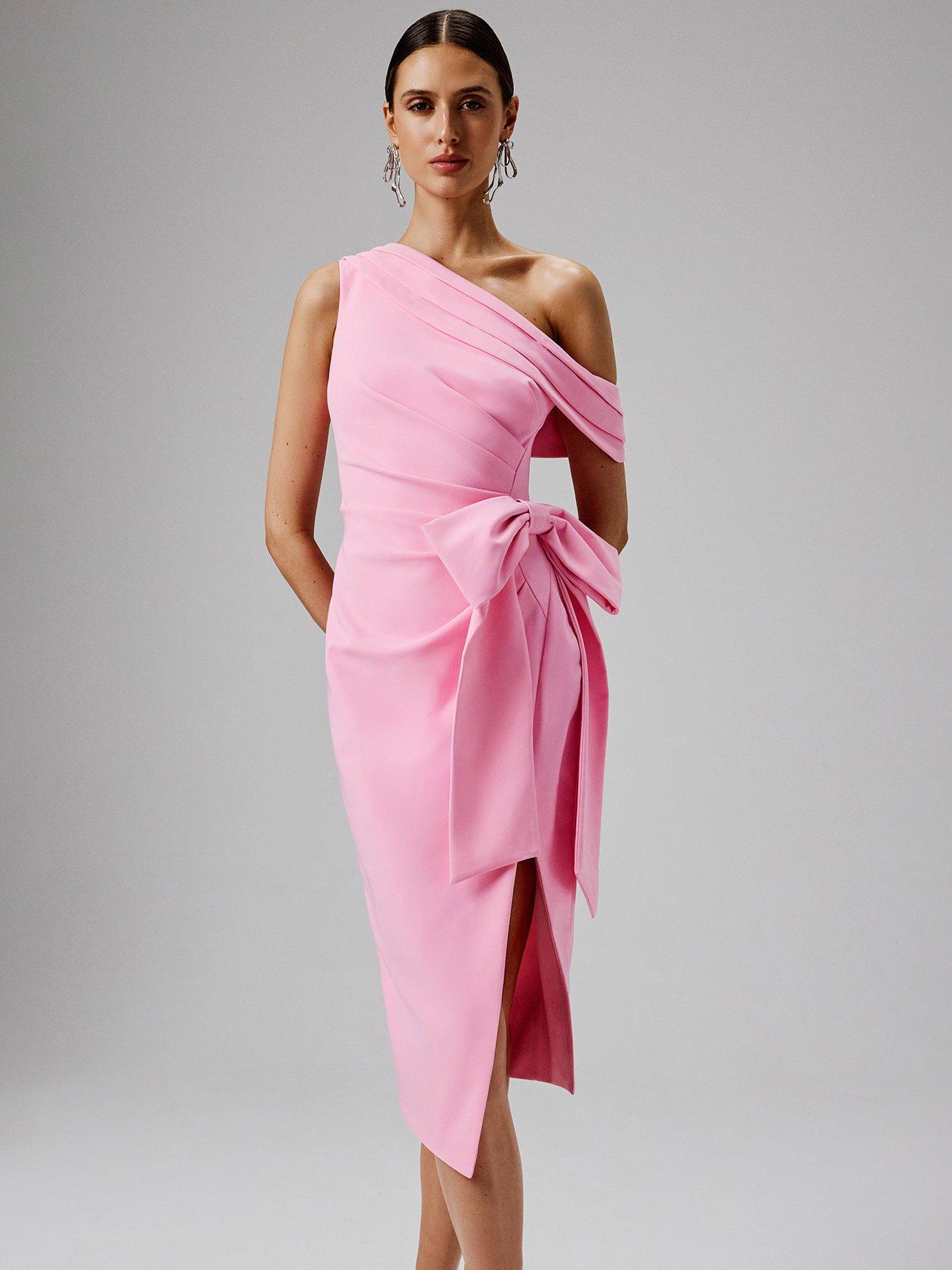 Image of Lavish Alice One Shoulder Pleated Midi Dress - Pink