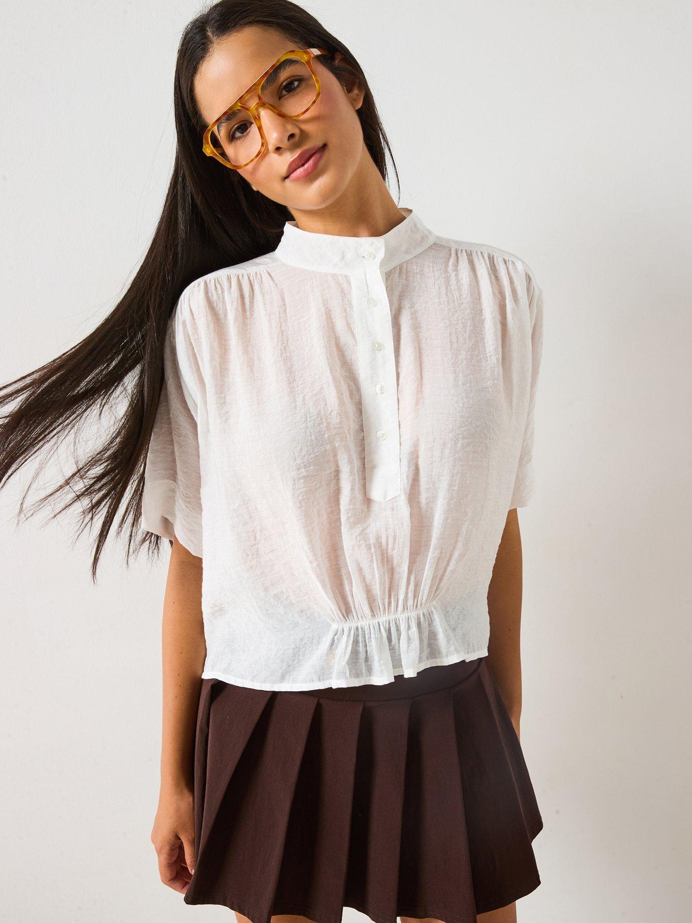 Image 1 of 6 of V by Very Button Shift Blouse - Ivory