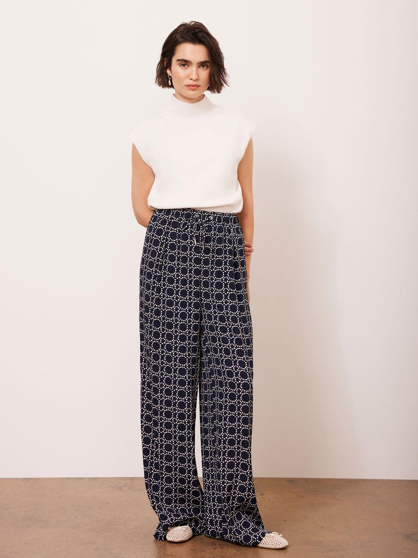 Image 1 of 4 of Mint Velvet Geometric Print Wide Leg Trousers - Navy