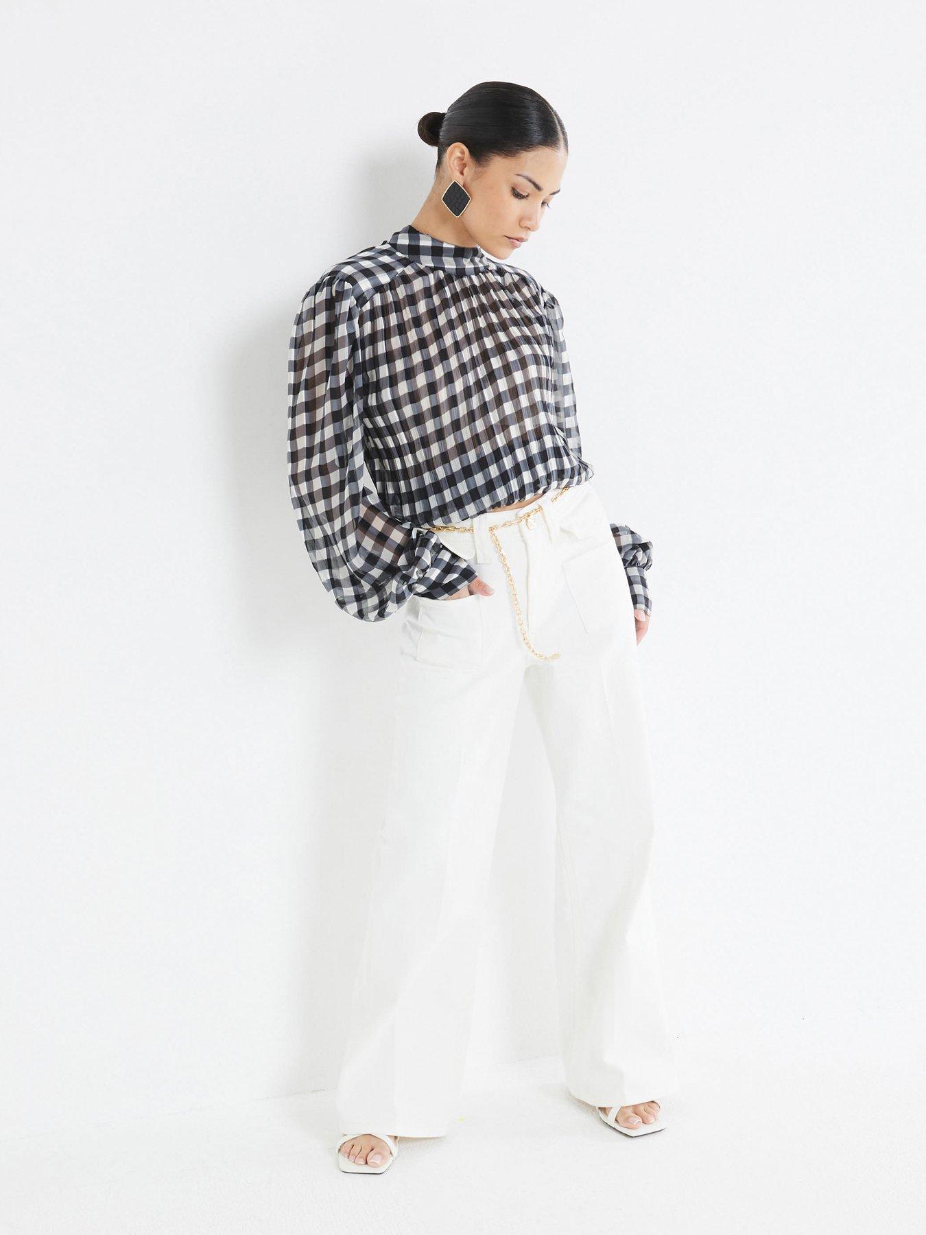 Image of RI Petite High Rise Relaxed Flared Jeans - White