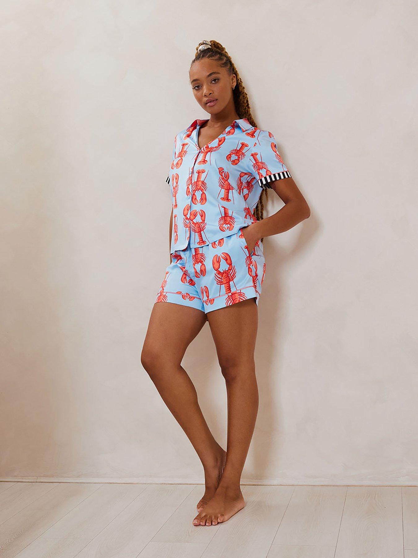 chelsea-peers-v-neck-short-set-in-recyled-satin-blue-lobster-stripe