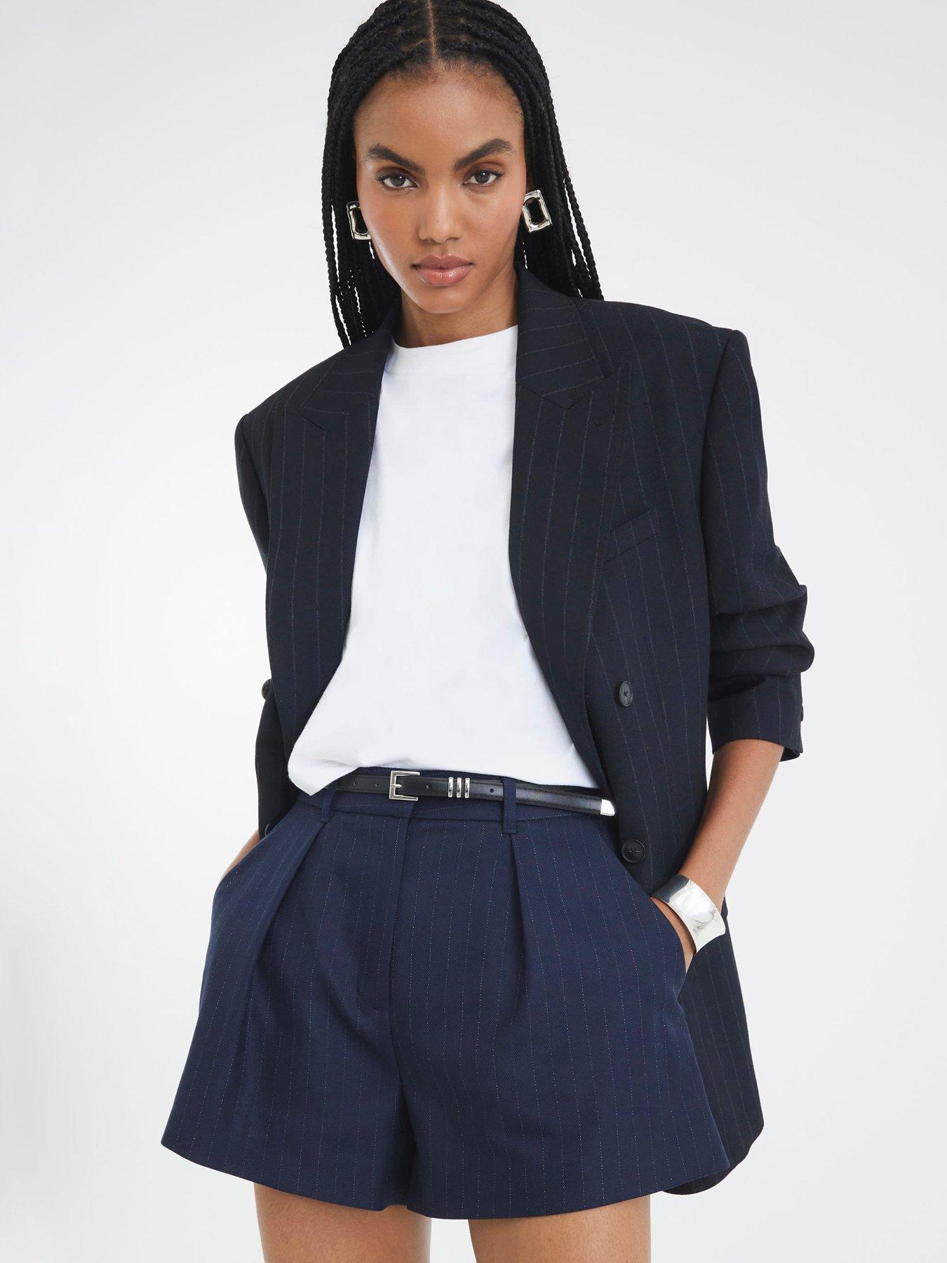 River Island Pinstripe Structured Short - Navy