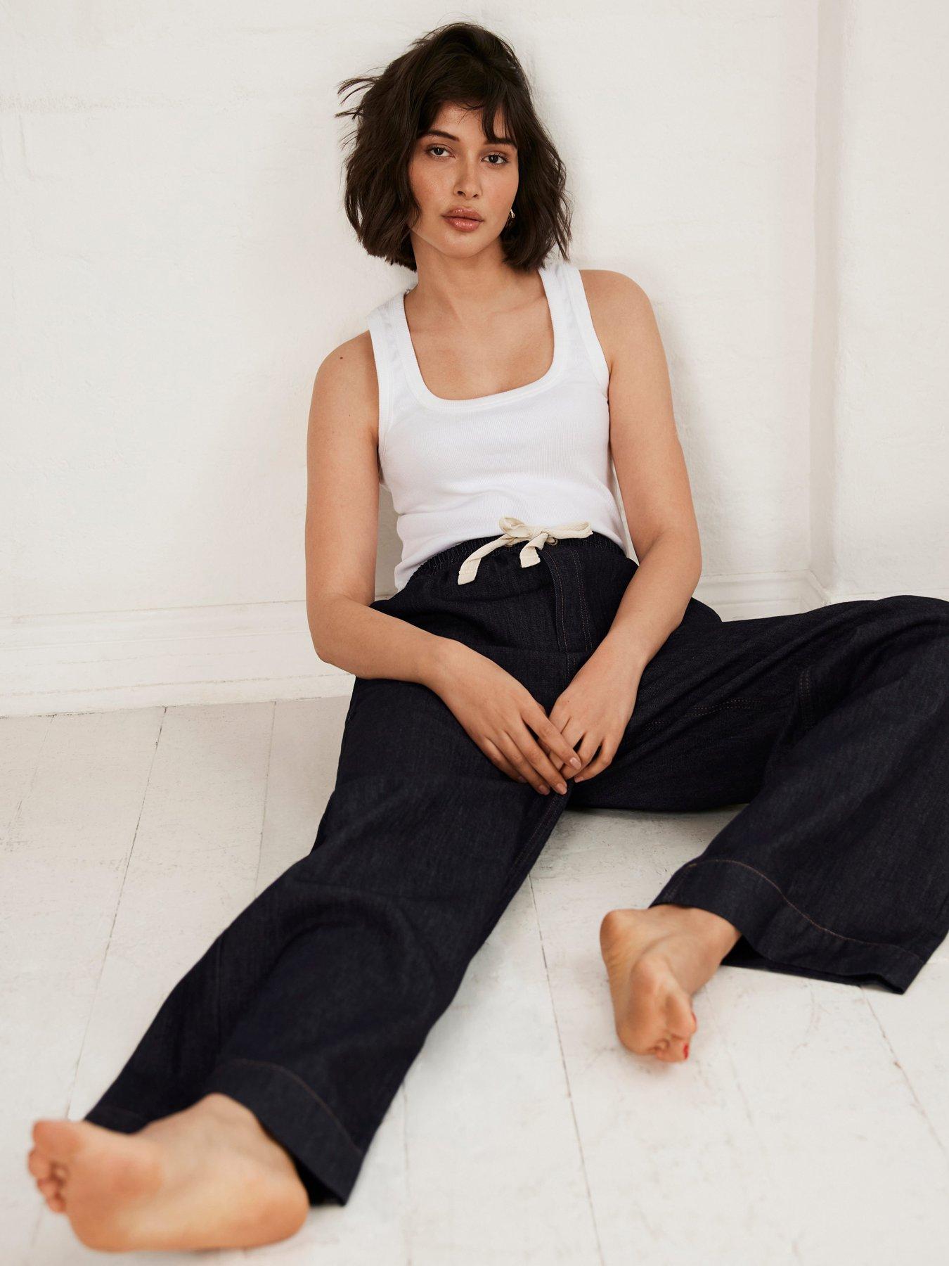 Mint Velvet Dark Indigo Tie Wide Jeans - Navy