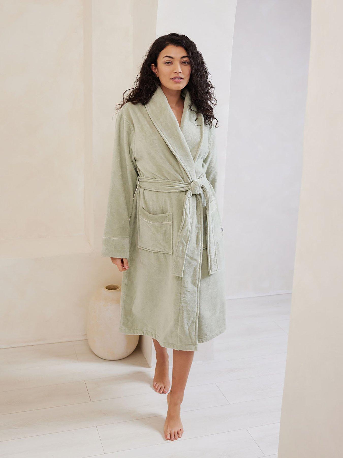 Image 1 of 3 of CHELSEA PEERS Cotton Towelling Dressing Gown - Sage