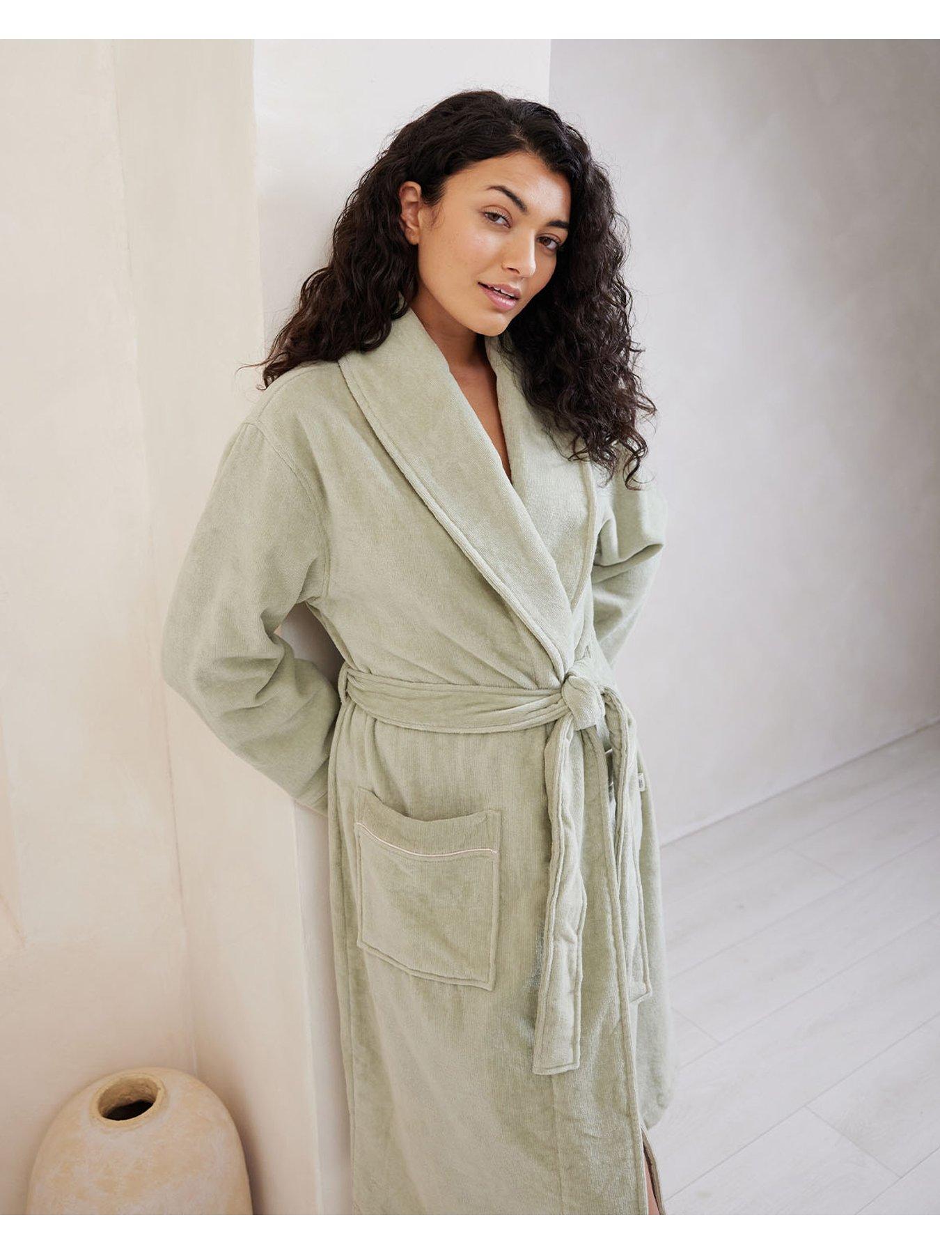 Image 3 of 3 of CHELSEA PEERS Cotton Towelling Dressing Gown - Sage