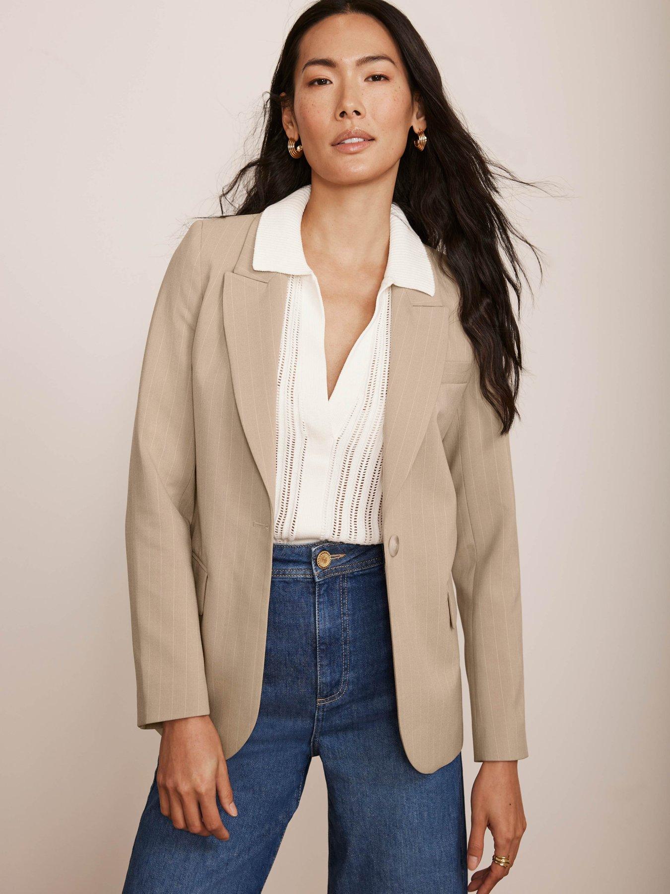 undefined Neutral Pinstripe Blazer - Beige