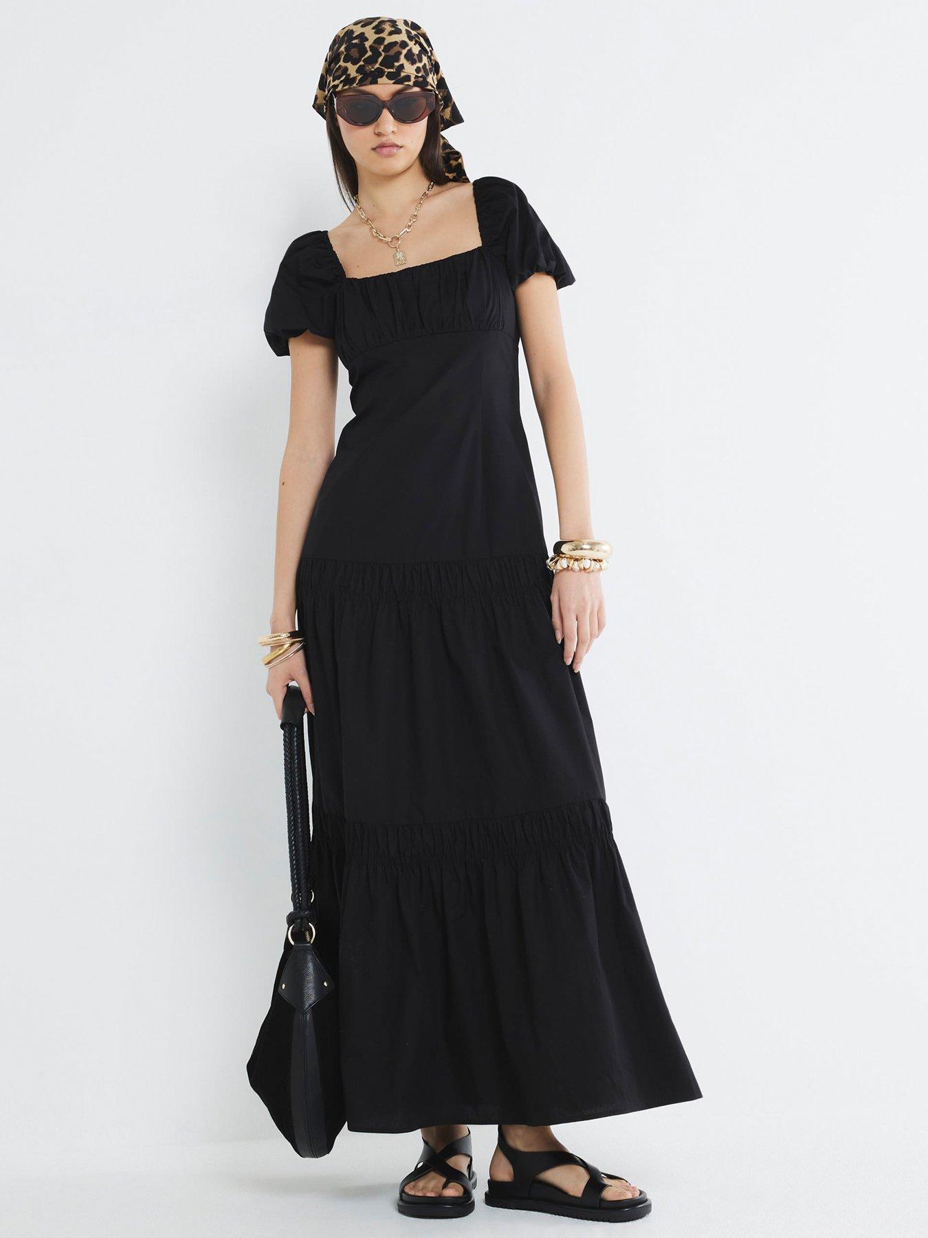 river-island-puff-sleeve-tea-mid-dress-black