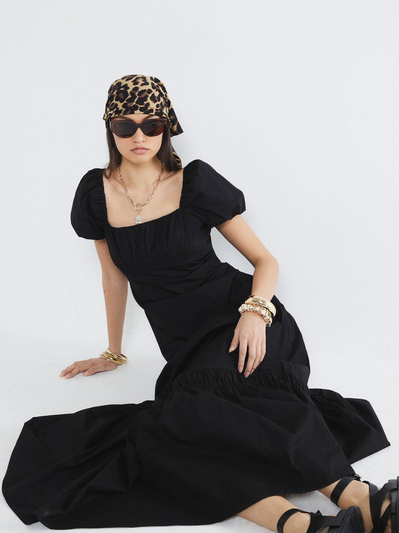 river-island-puff-sleeve-tea-mid-dress-blackback