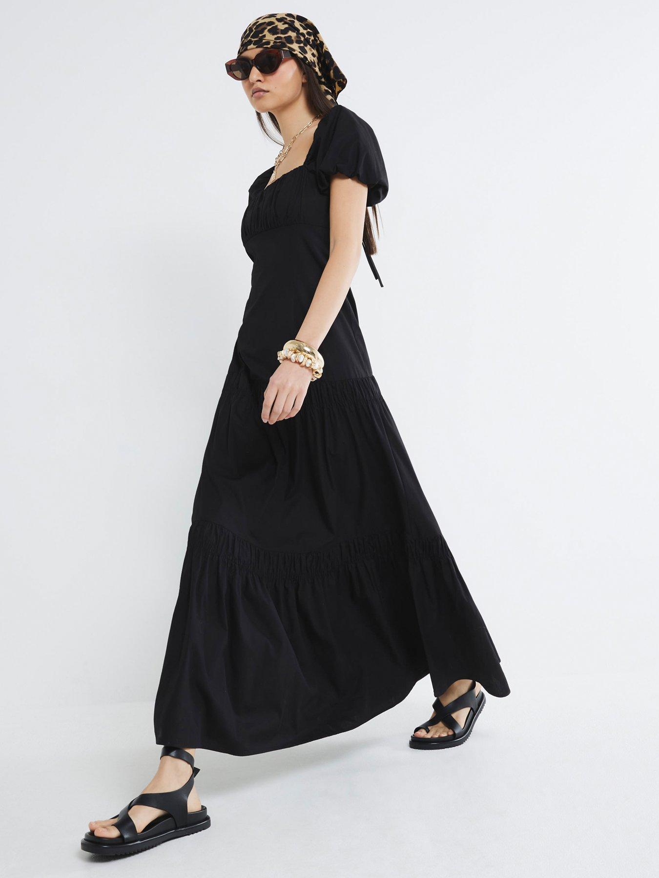 river-island-puff-sleeve-tea-mid-dress-blackoutfit