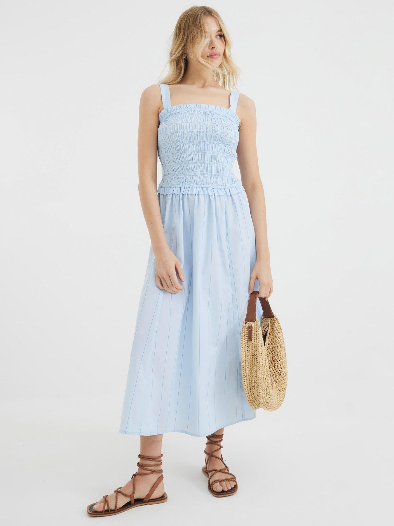 Image of River Island Shirred Midi Dress - Blue