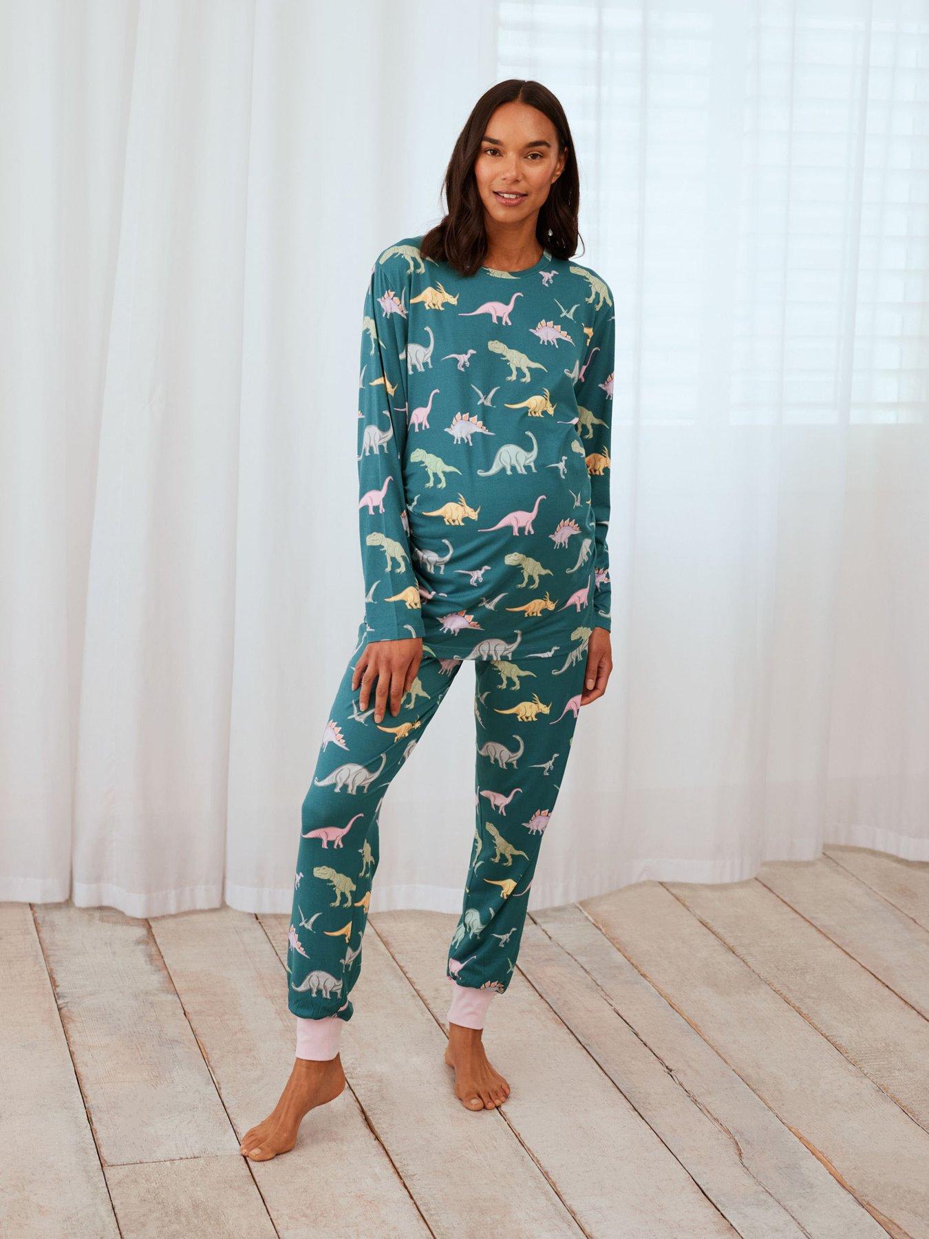 chelsea-peers-chelsea-peers-long-sleeve-crew-neck-maternity-pyjama-setnbsp--dino-print