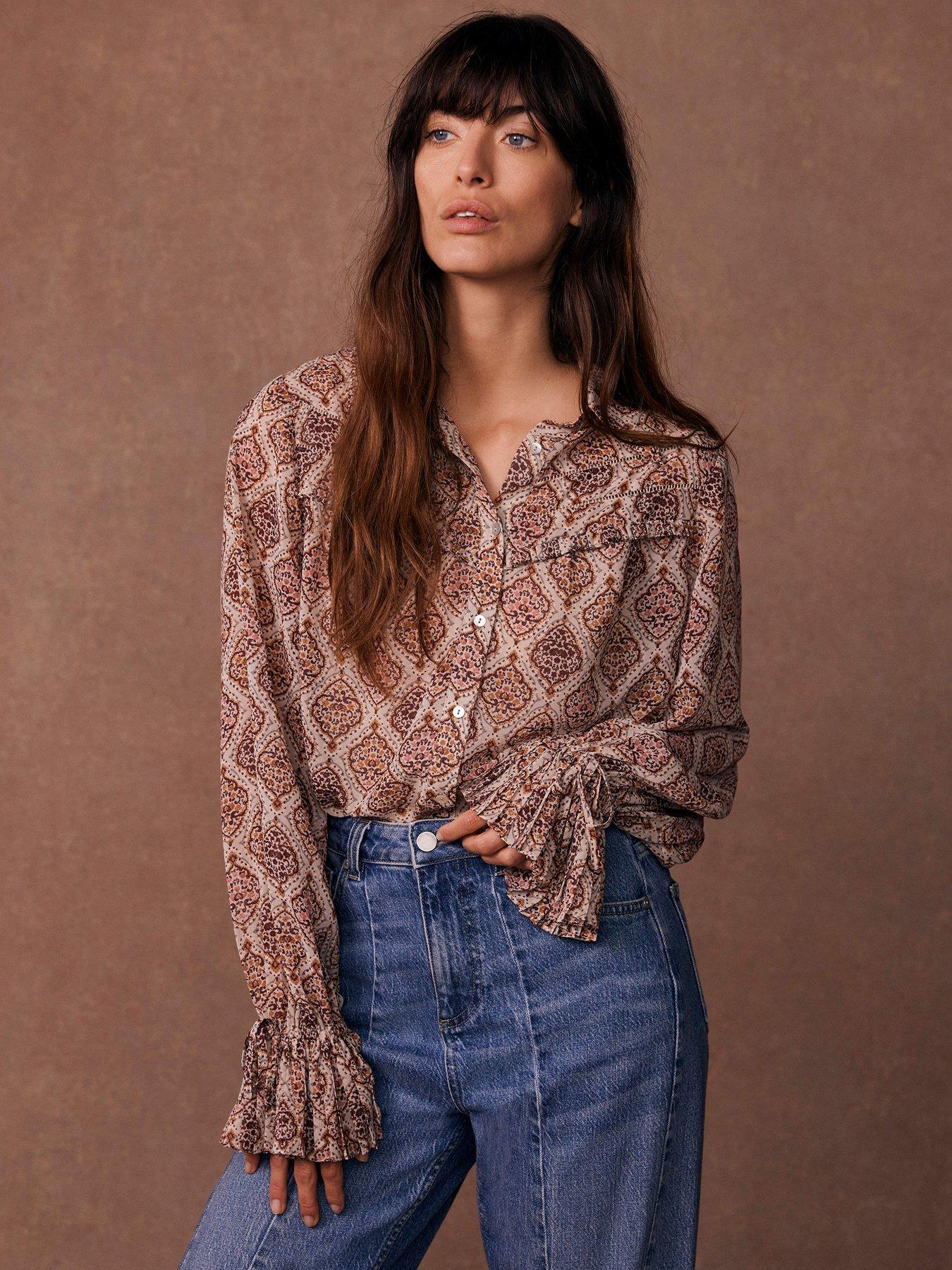 Image 1 of 3 of Mint Velvet Neutral Geometric Print Shirt - Beige