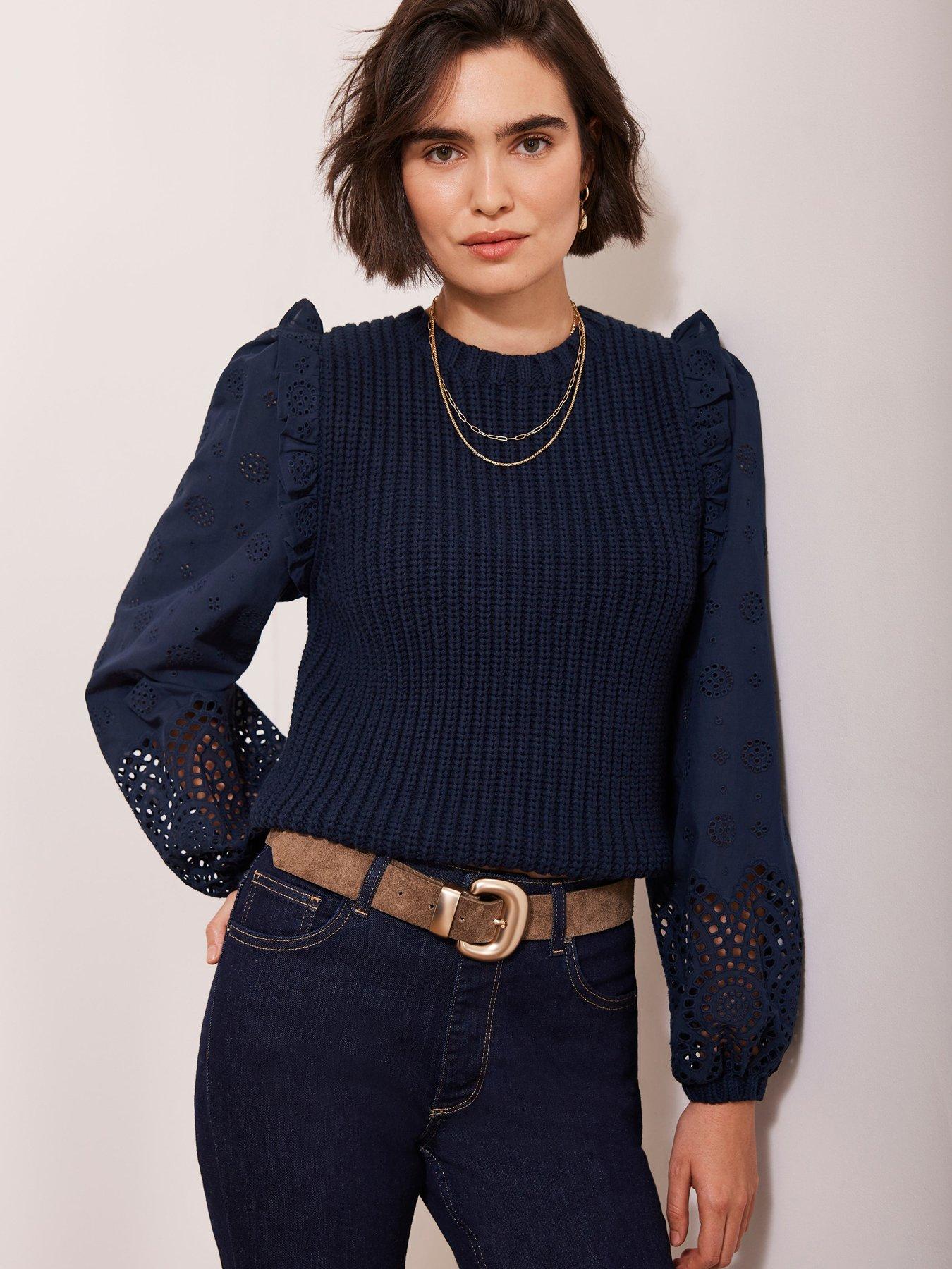 mint-velvet-cotton-blend-broderie-sleeve-jumper-navy