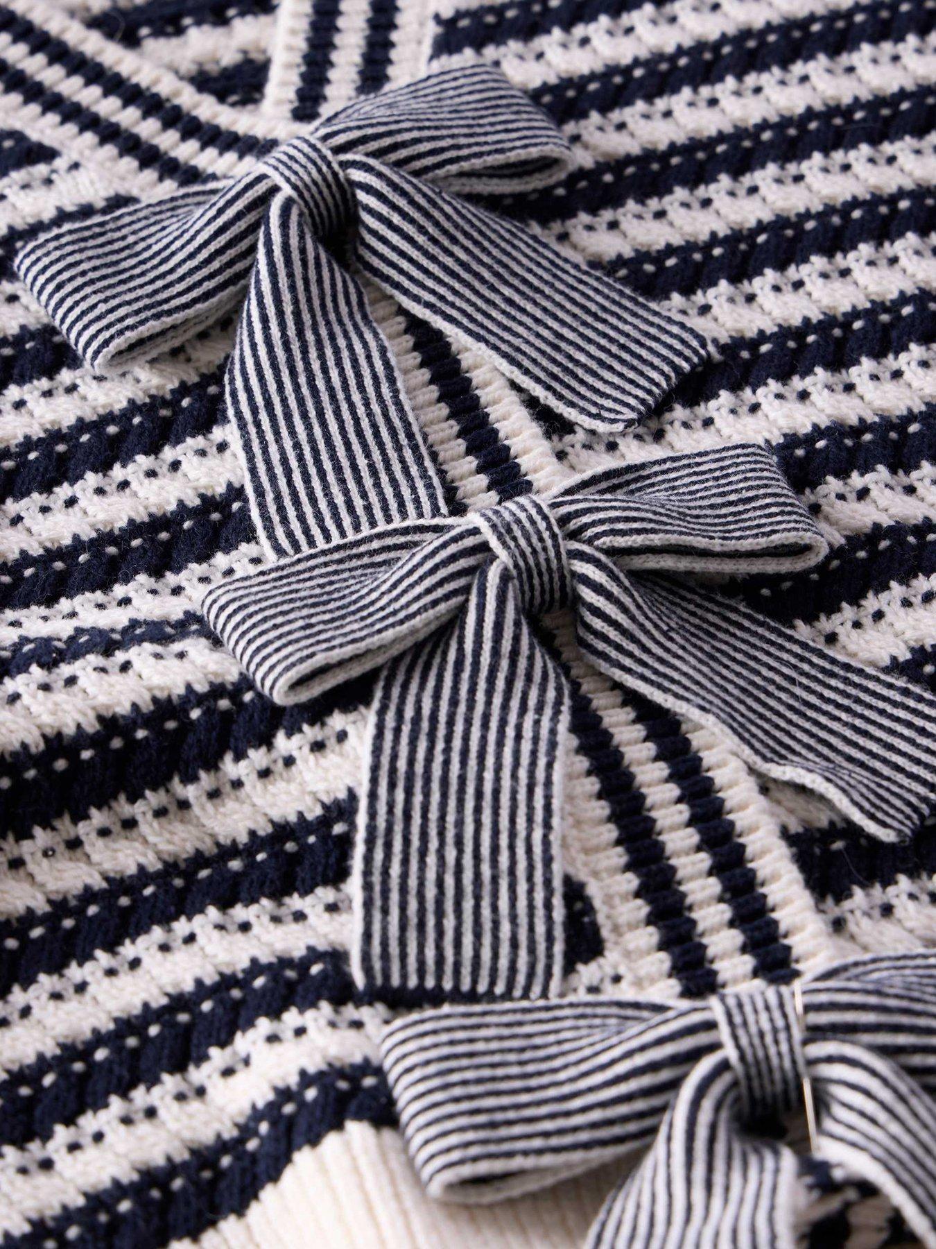 Image 3 of 5 of Mint Velvet Striped Cotton Blend Bow Cardigan - Navy