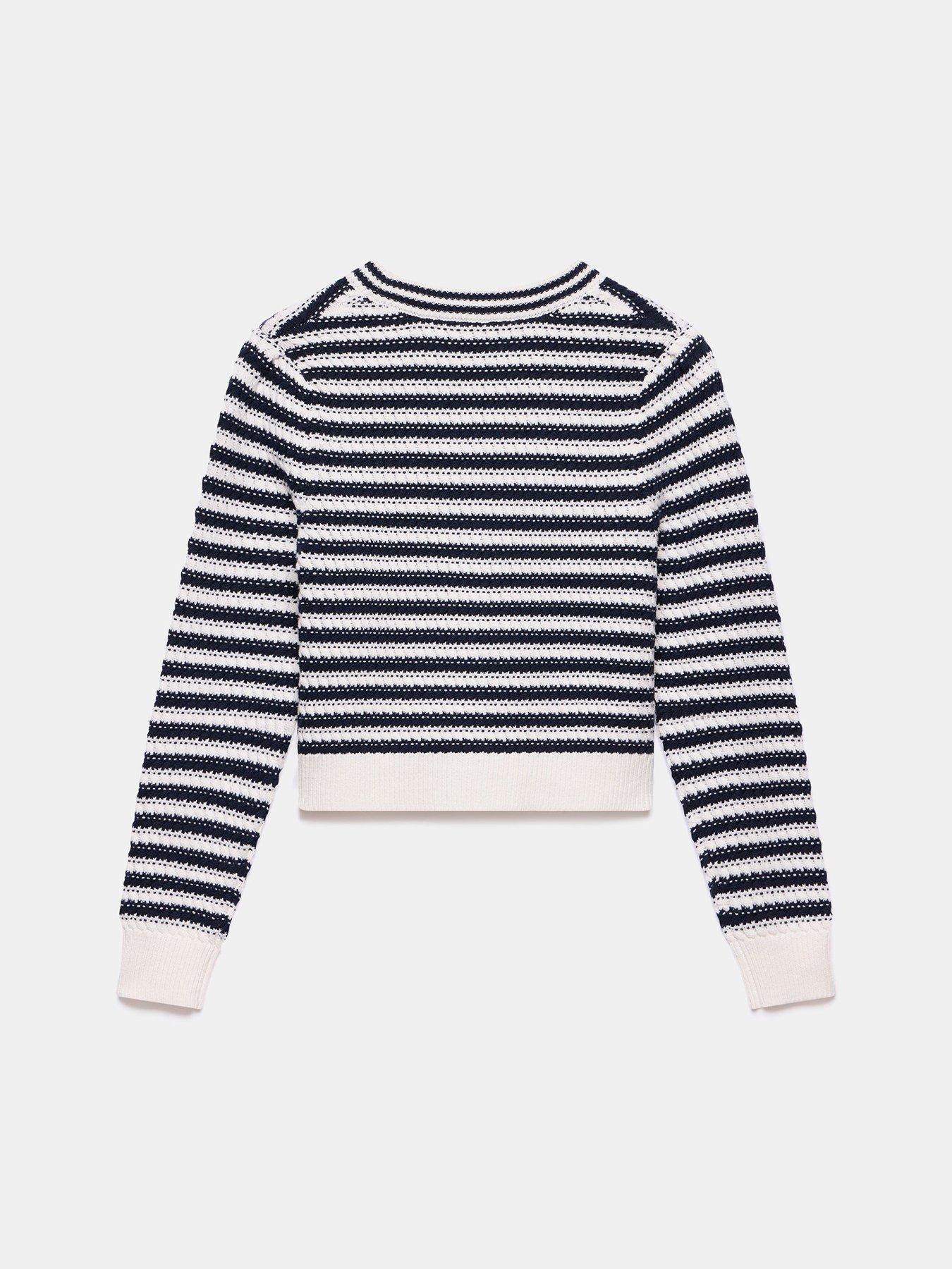 Image 5 of 5 of Mint Velvet Striped Cotton Blend Bow Cardigan - Navy