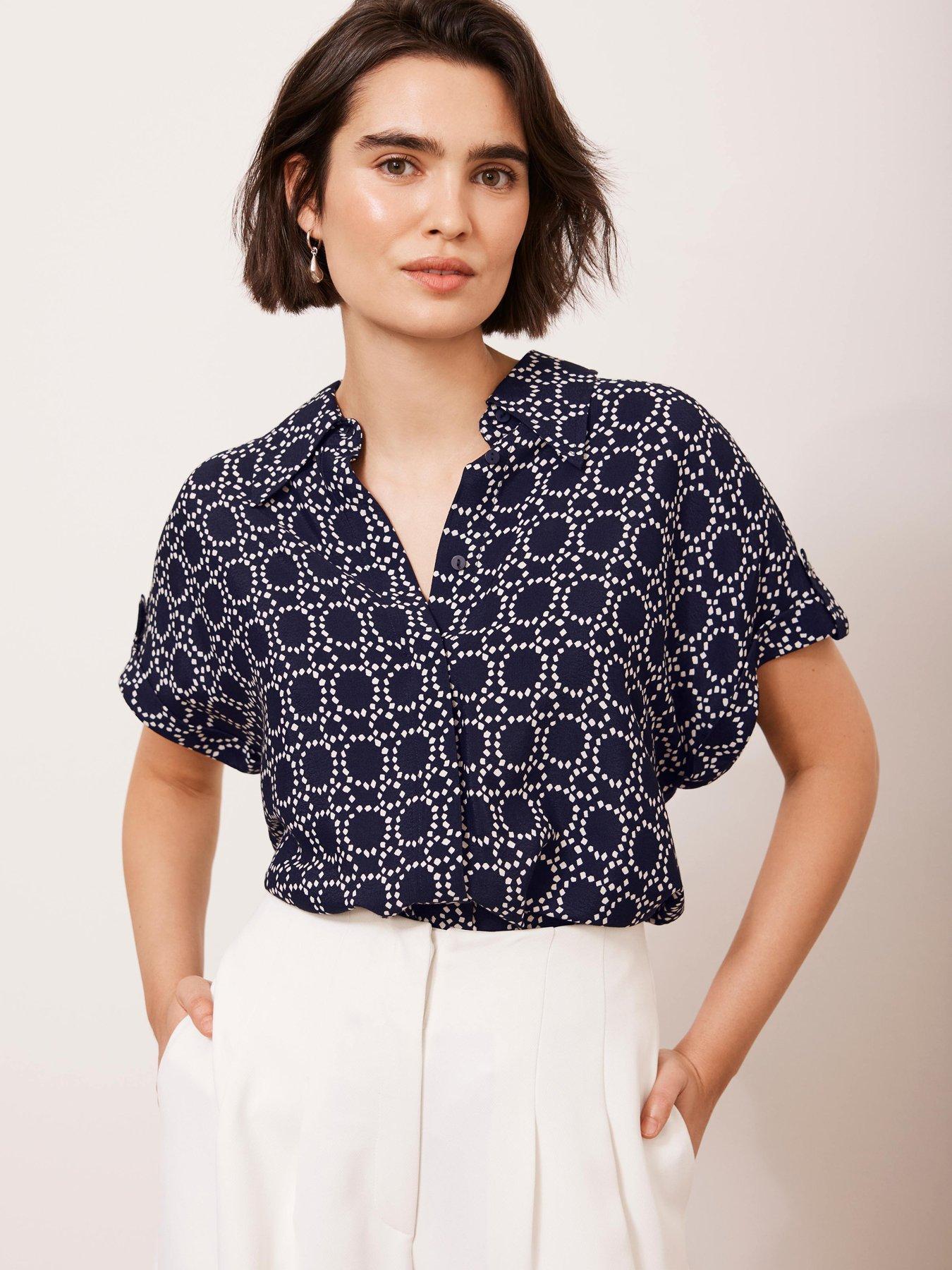 Image 1 of 3 of Mint Velvet Print Resort Shirt - Navy